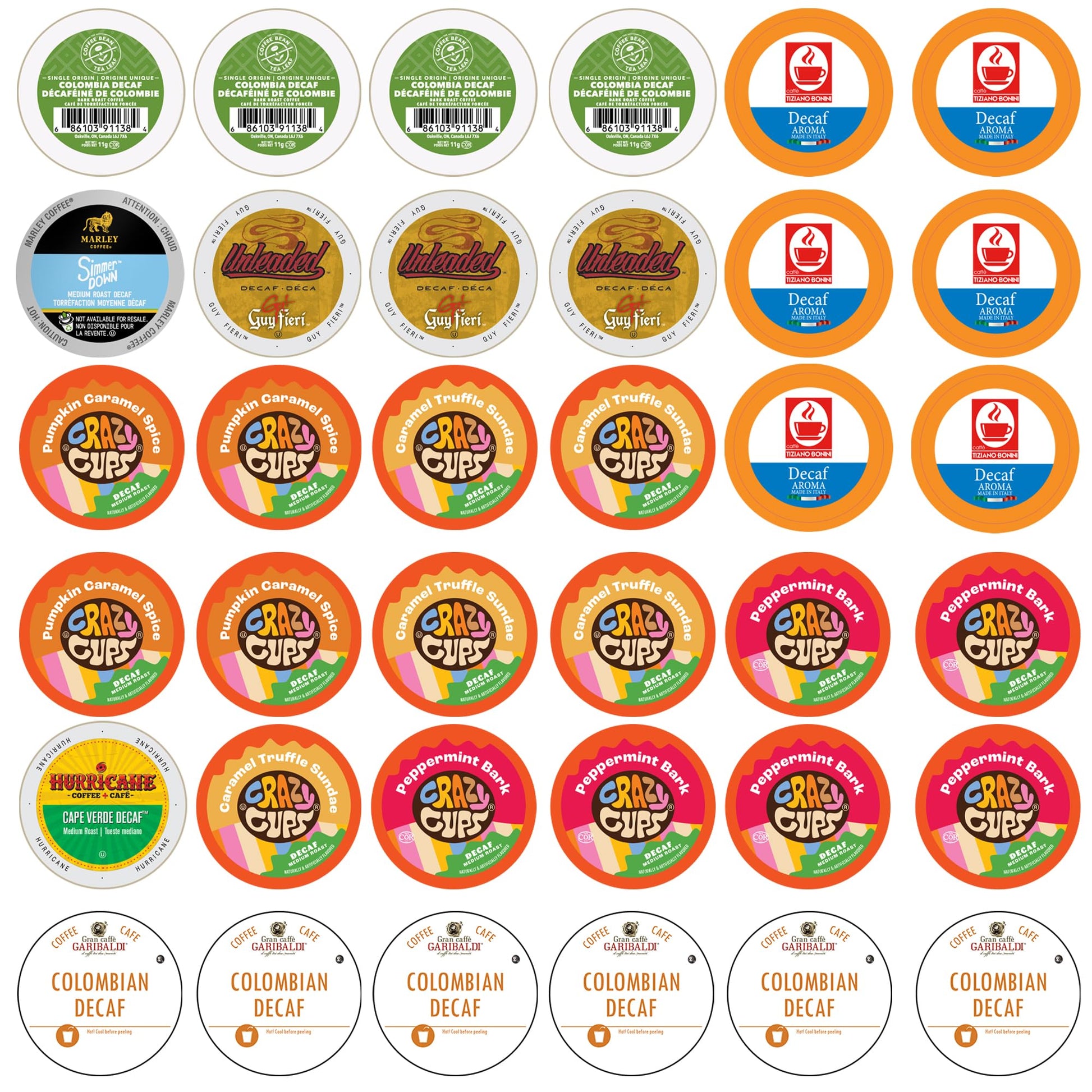 Crazy Cups Decaf Coffee Pods Variety Pack - Flavored & Unflavored Assorted Sampler  36 Count  Compatible with Keurig K-Cup malt-inspired
