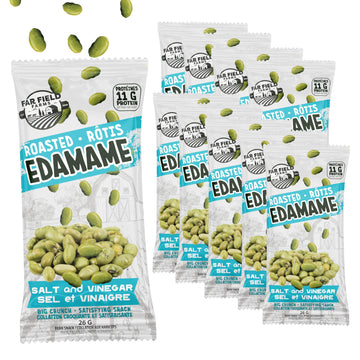 Far Field Crunchy Roasted Edamame Beans - Salt & Vinegar, 10-Pack, 11g Protein Per 26g Bag, Low Carb, High-Protein Plant-Based S