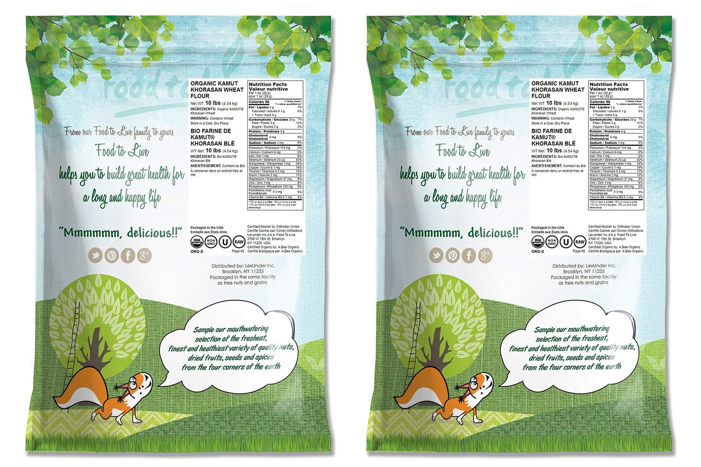 Food to Live Organic KAMUT Khorasan Wheat Flour, 20 Pounds Stone Ground Powder, 100% Whole Grain Meal, Non-GMO, Kosher, Bulk