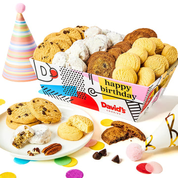 Davids Cookies Happy Birthday Cookie Gift Basket - Deliciously Flavored Assorted Cookies In A Lovely Gift Crate - Gourmet Thin C