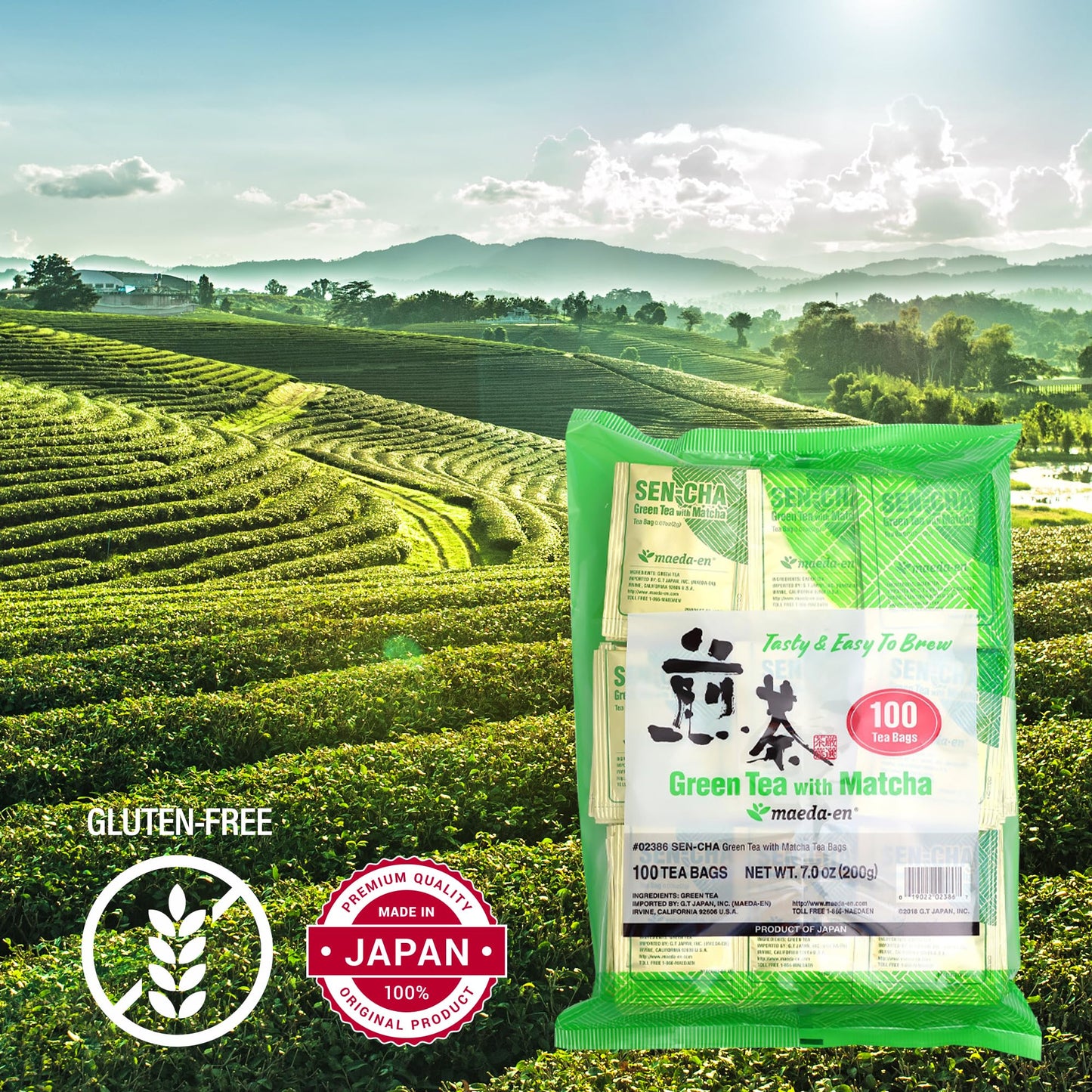 MAEDA-EN Sen-cha with Matcha Green Tea, 200 Individually Wrapped Teabags, 100 Count (Pack of 2), Authentic Japanese Green Tea