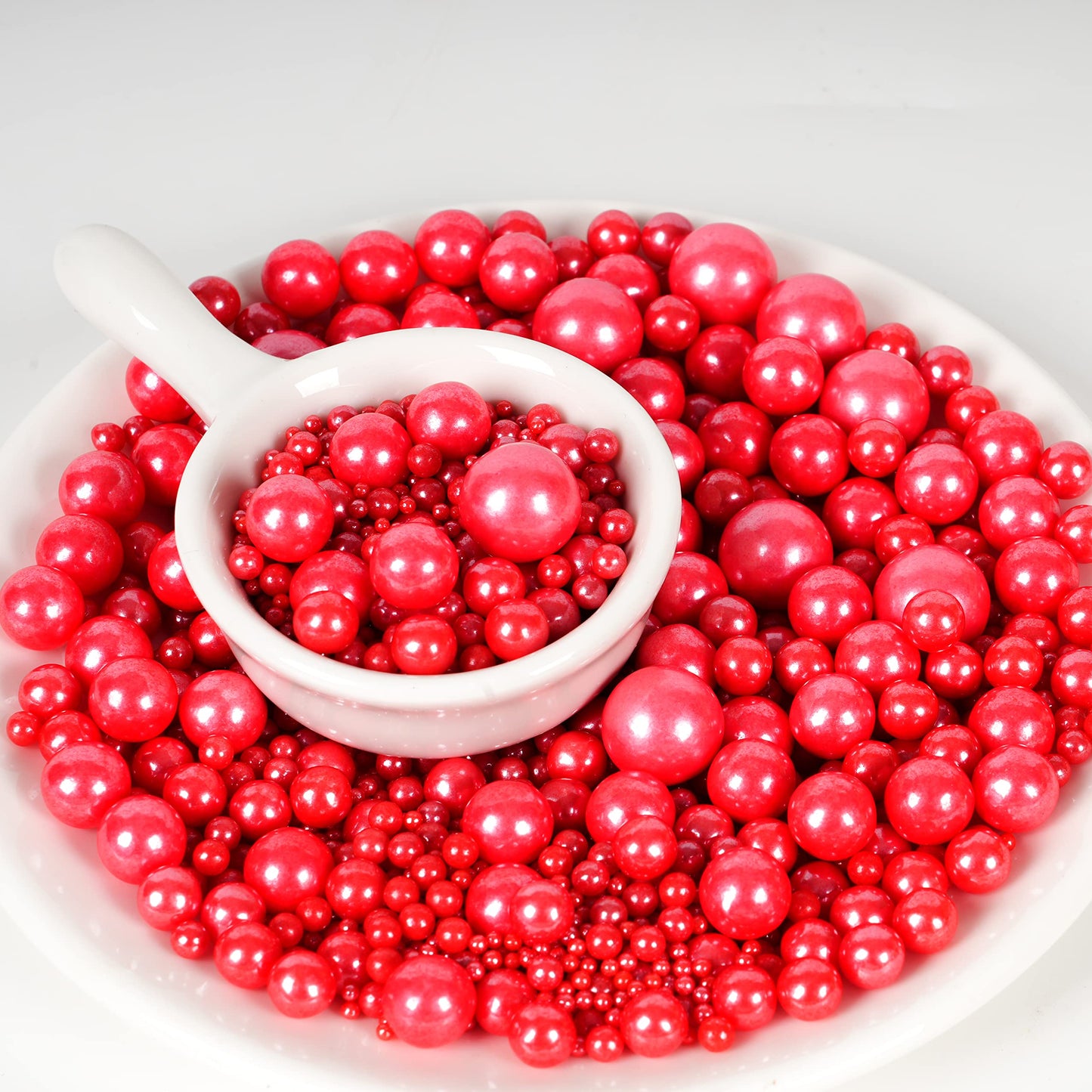 Kasvan Red Pearl Sugar Sprinkles - Edible Candy Pearls 130G/4.58 Oz, Mix Size, Baking Cake Decorations, Ice Cream Toppings And C