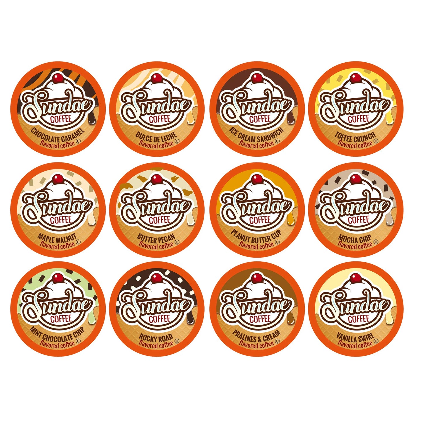 Sundae Ice Cream Flavored Coffee Pods, Compatible With 2.0 Keurig K-Cup Brewer, 48 Count (Assorted Variety Pack)