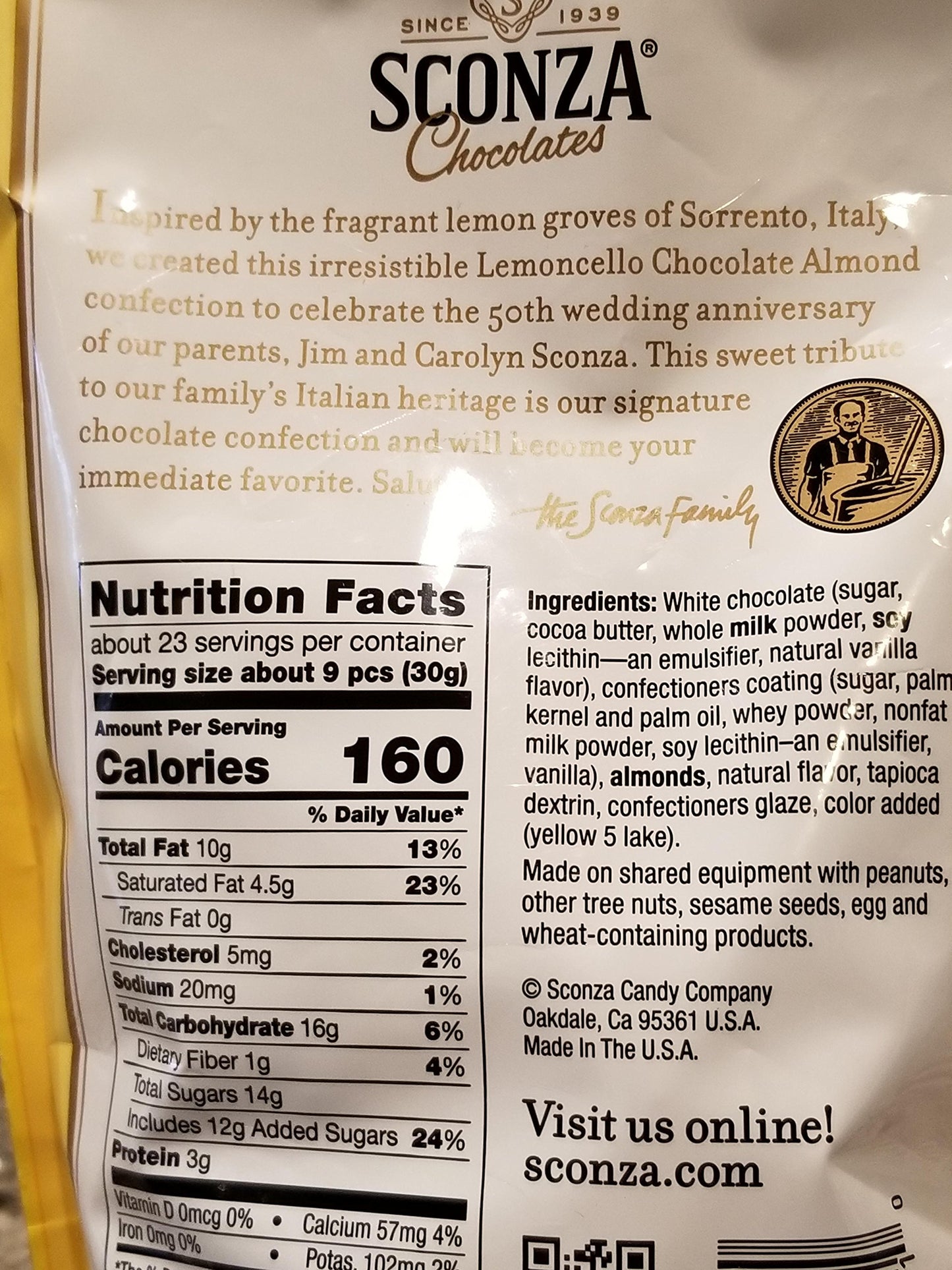 Sconza large Pouch Confections Lemoncello Almonds Zipper Pouch, 24 Ounce