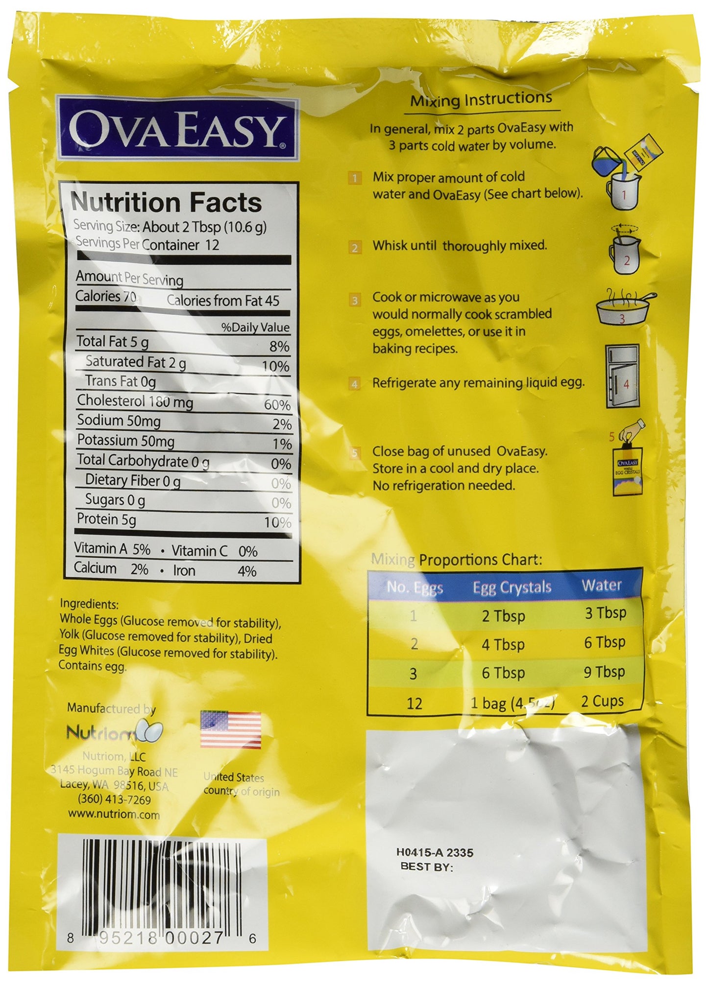 Ova Easy Dehydrated Egg Crystals, 4.5Oz Bag, 12Ct