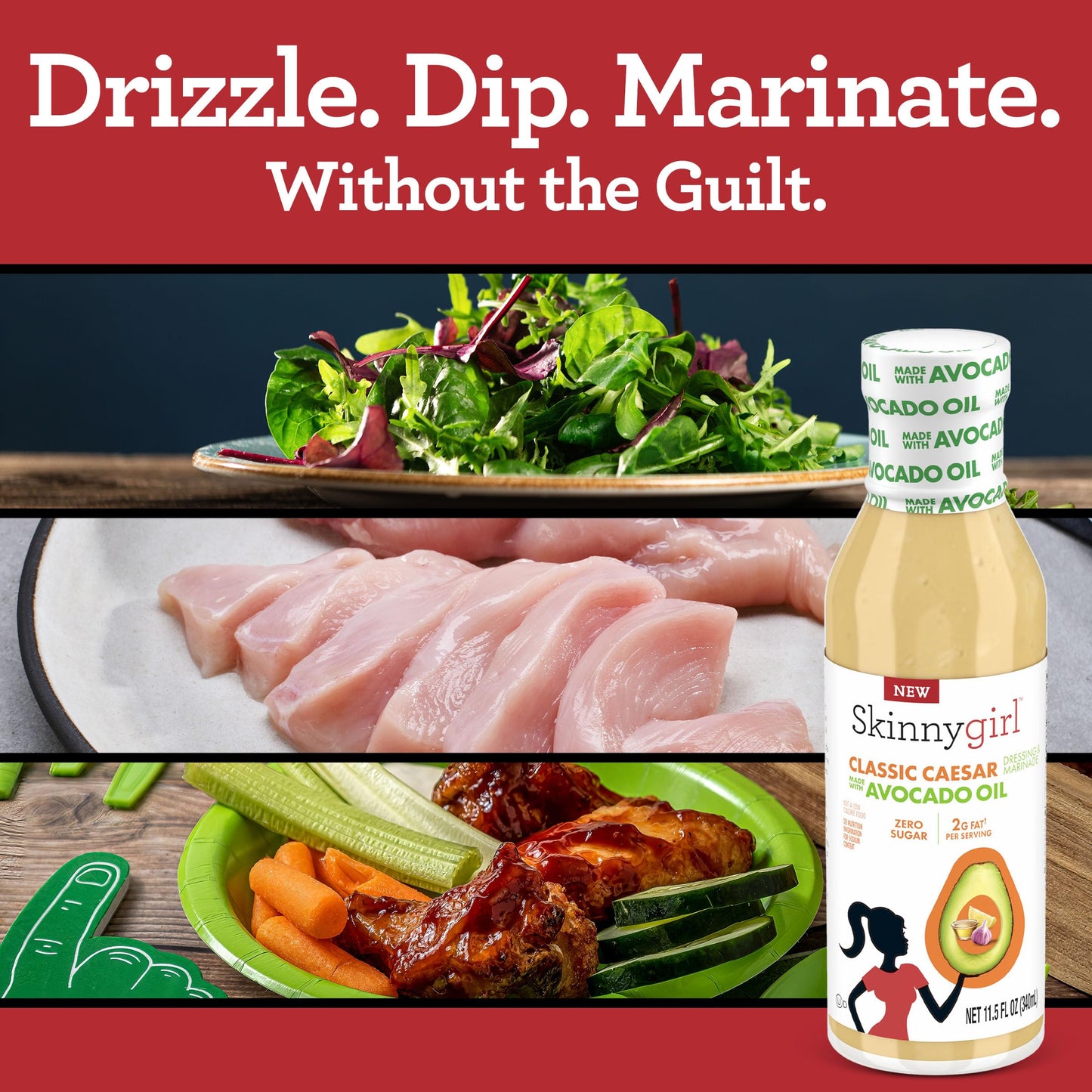Skinnygirl Sugar Free Gluten Free Avocado Oil Salad Dressing, Creamy Caesar, 11.5 Ounce