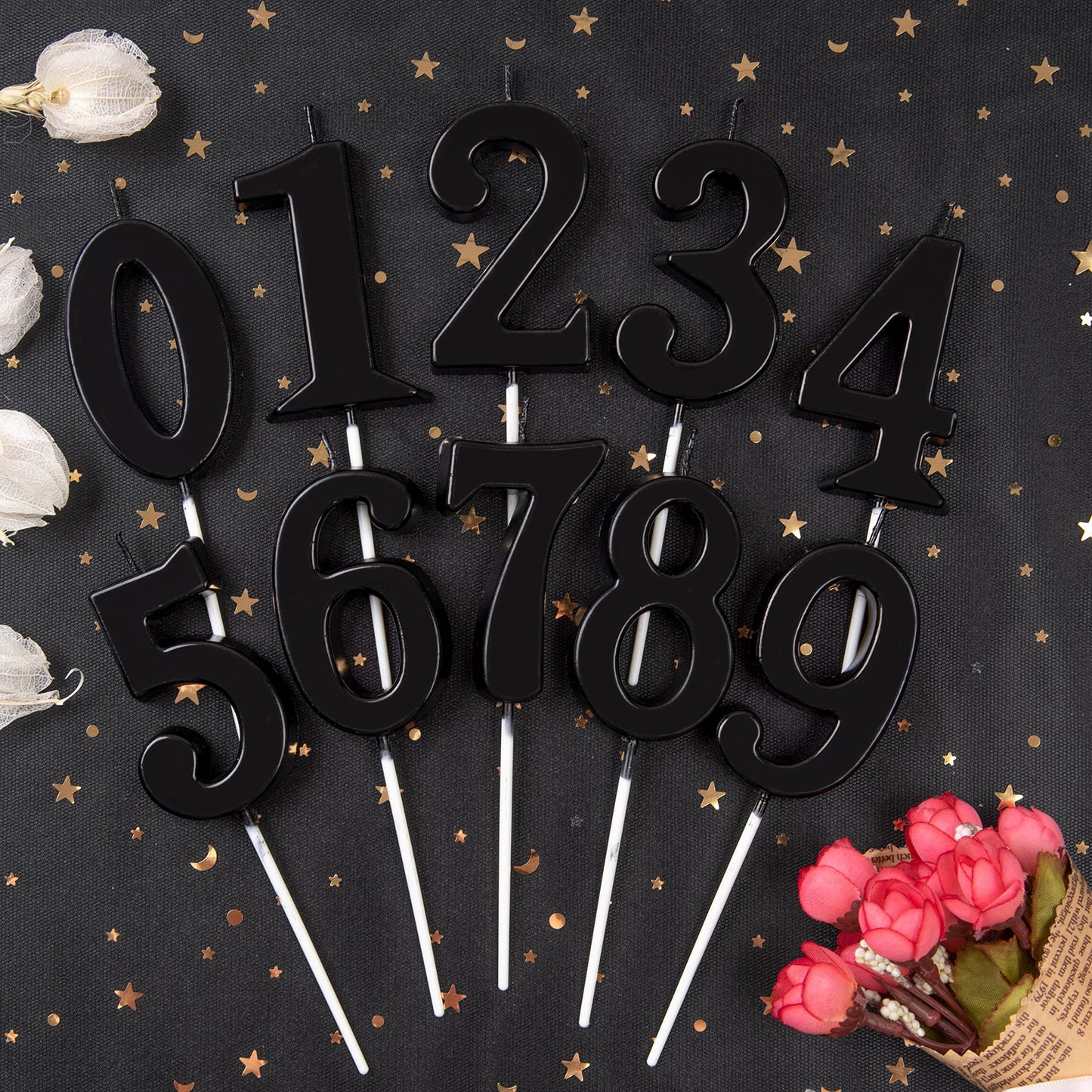 PHD CAKE Modern Black Birthday Candles, 0 Inch Number Cake Candles for Party Celebration