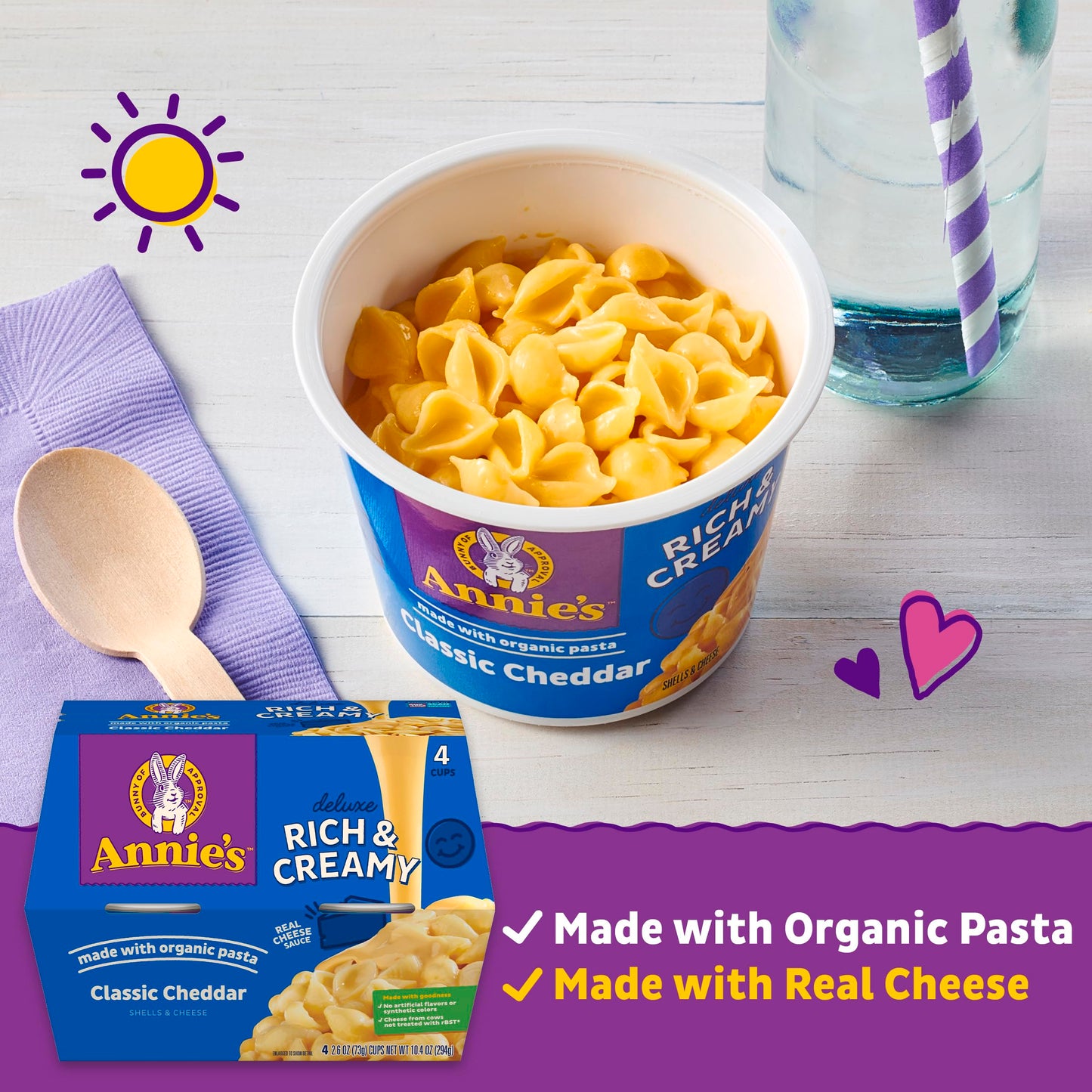 Annies Classic Cheddar Mac and Cheese with Organic Pasta, 10.4 oz, 4 Cups, Made with Real Cheese