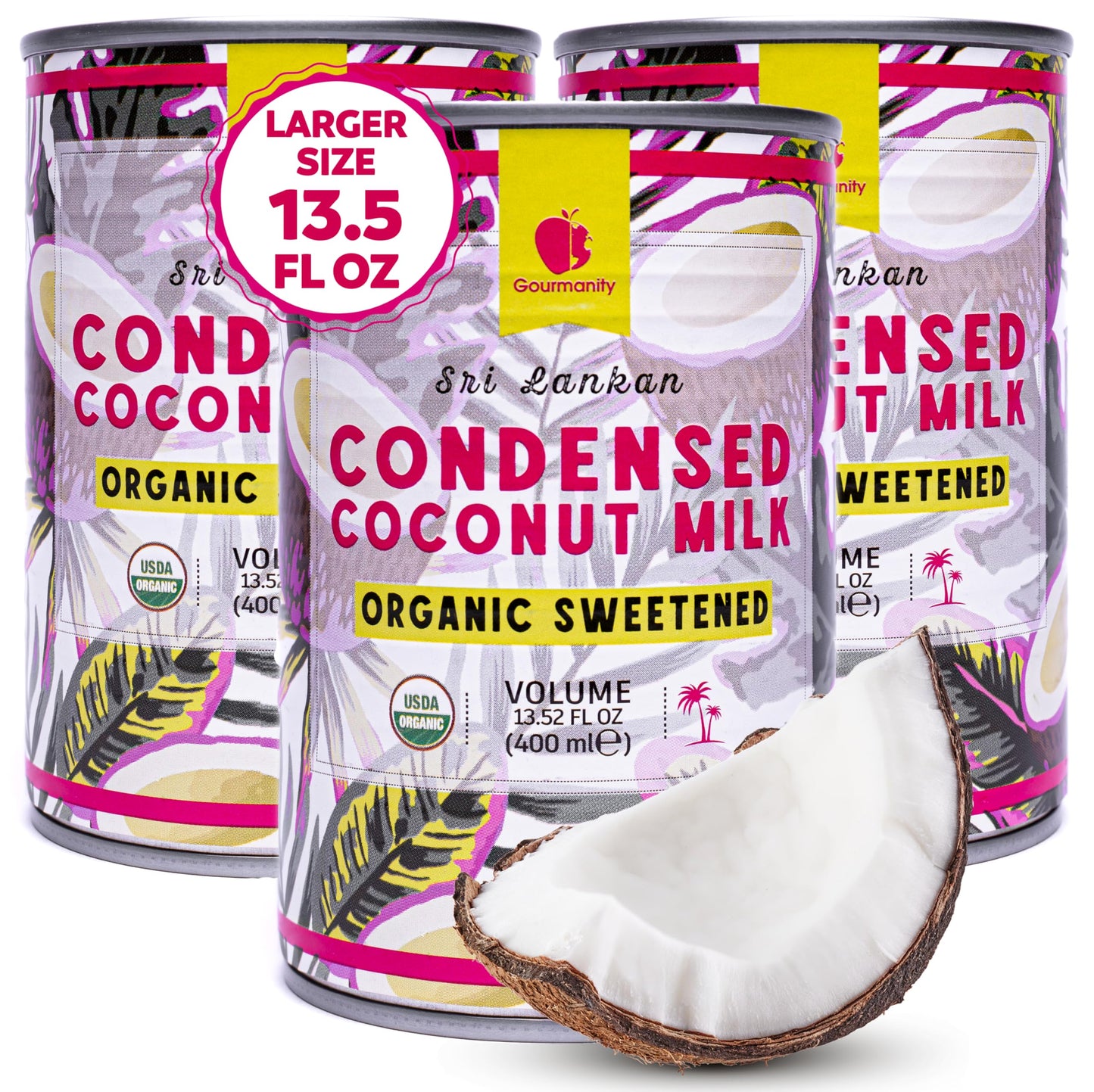 Gourmanity Organic Sweetened Condensed Coconut Milk, Vegan and Dairy Free Condensed Milk Substitute, Halal, Kosher, Made in Sri 