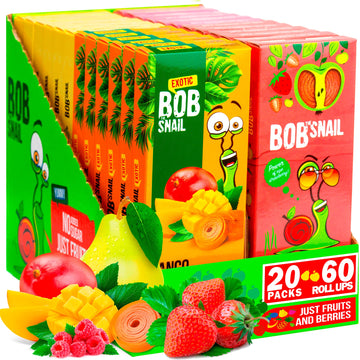 Snacks Variety Pack for Kids Adults - 60 Bulk Healthy Fruit Roll Up Individual Packs of 3 for Kids Adults with Natural Strawberr