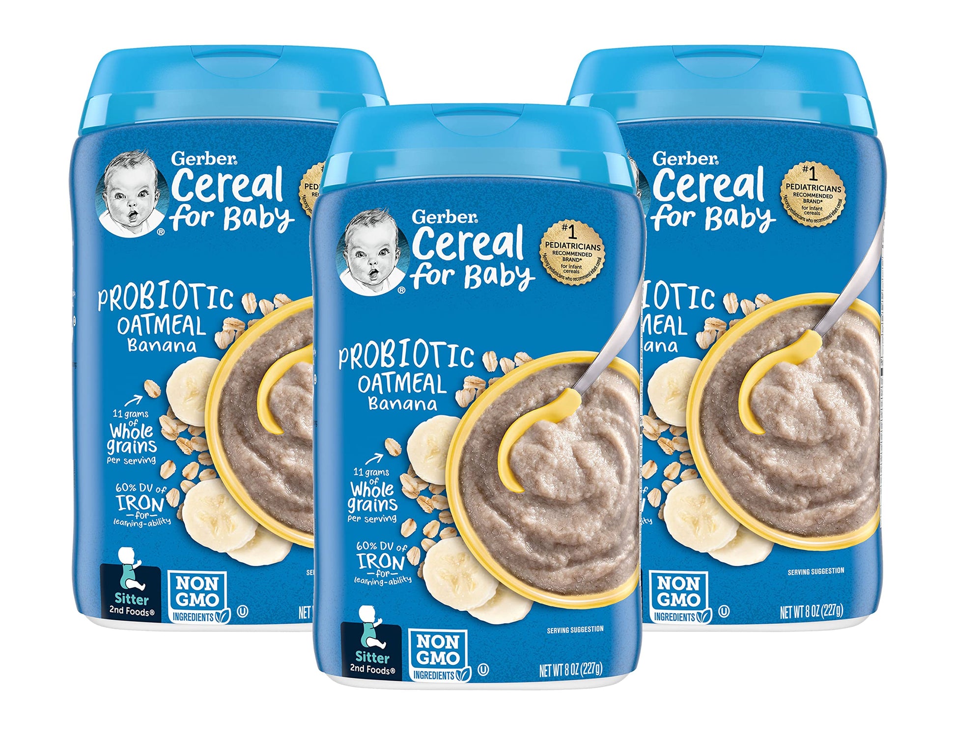 Gerber Cereal for Baby 2nd Foods, Probiotic Oatmeal Banana, Made with Whole Grains, Real Fruit & Probiotics, 8-Ounce Canister (P
