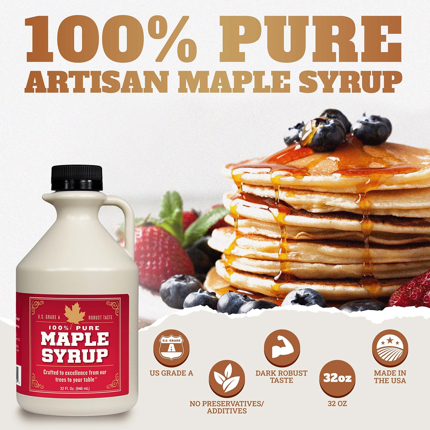 Lincoln County Reserve Grade B Maple Syrup, 100% Pure, Bold Flavor, 32 Oz Jug