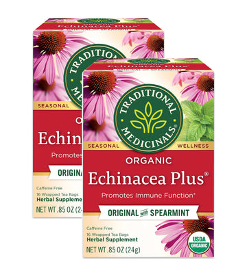 Traditional Medicinals Organic Echinacea Plus with Spearmint Herbal Tea, Promotes Immune Function, (Pack of 2) - 32 Tea Bags Tot