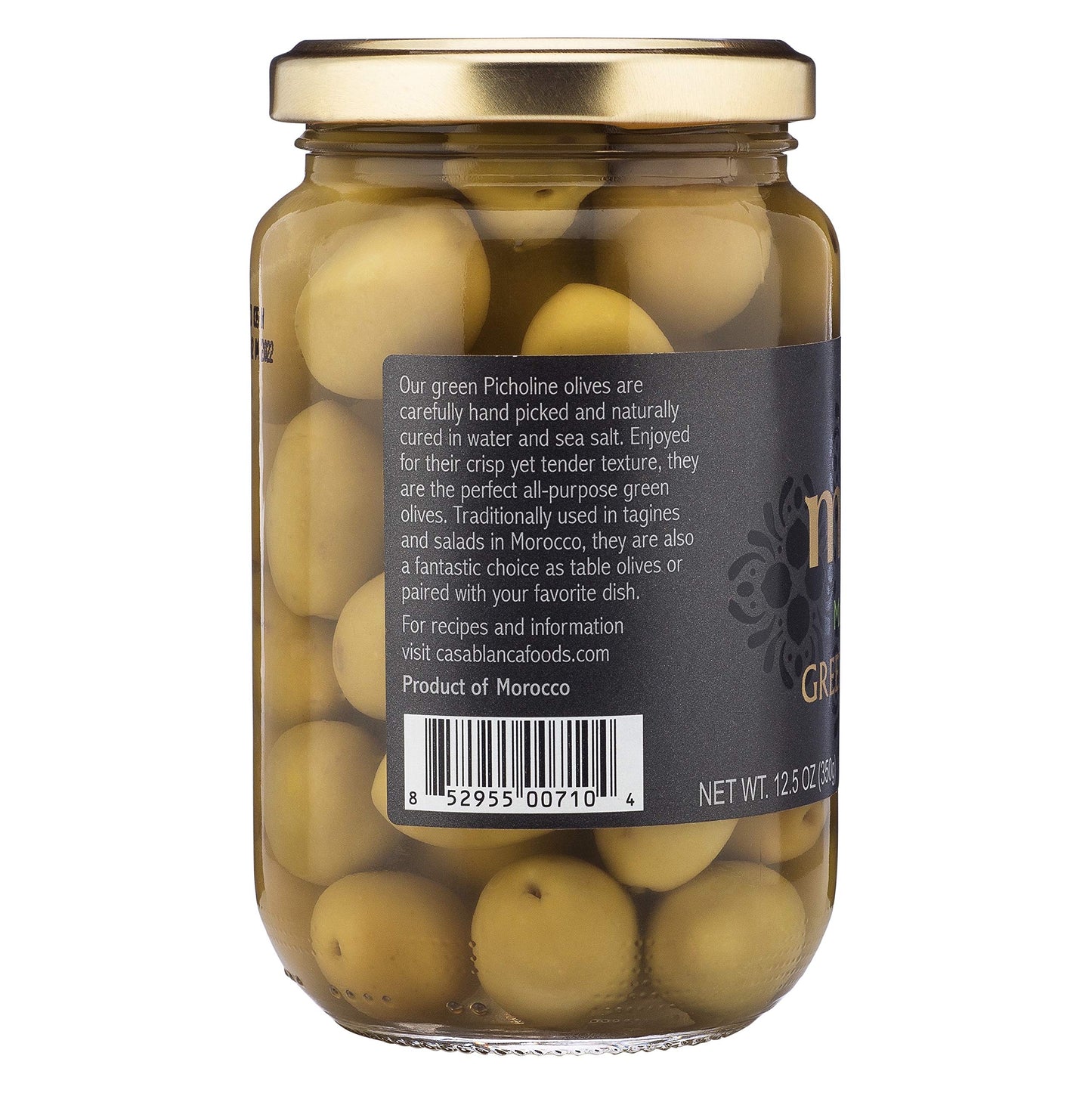 Mina Green Olives, 12.5 Oz (Pack Of 6) - Delicious Green Olives, Vegan Snack, Premium Hand Picked Moroccan Olives, Naturally Cured, Gluten Free, Low Carb, Non Gmo Keto, Paleo, And Kosher