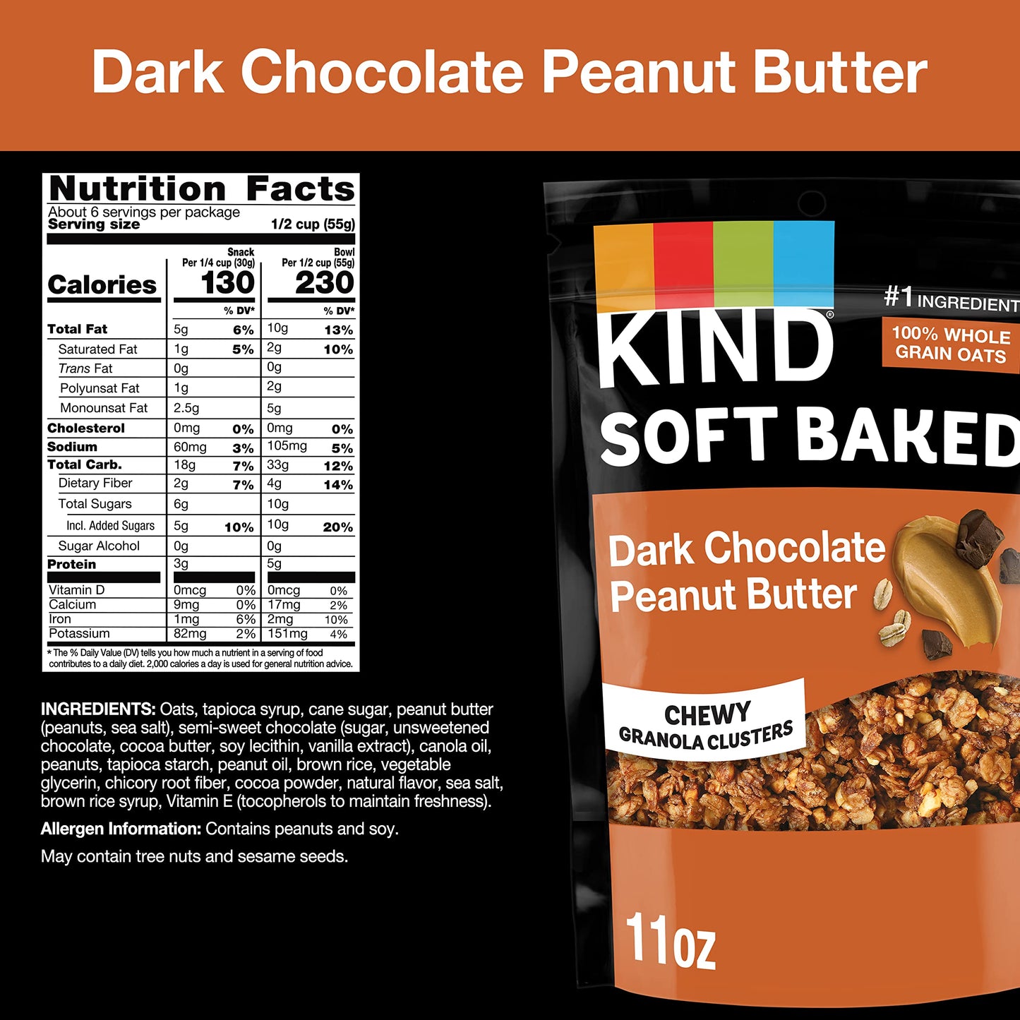 KIND Soft Baked Granola, Dark Chocolate Peanut Butter, 11 oz (Pack of 5)