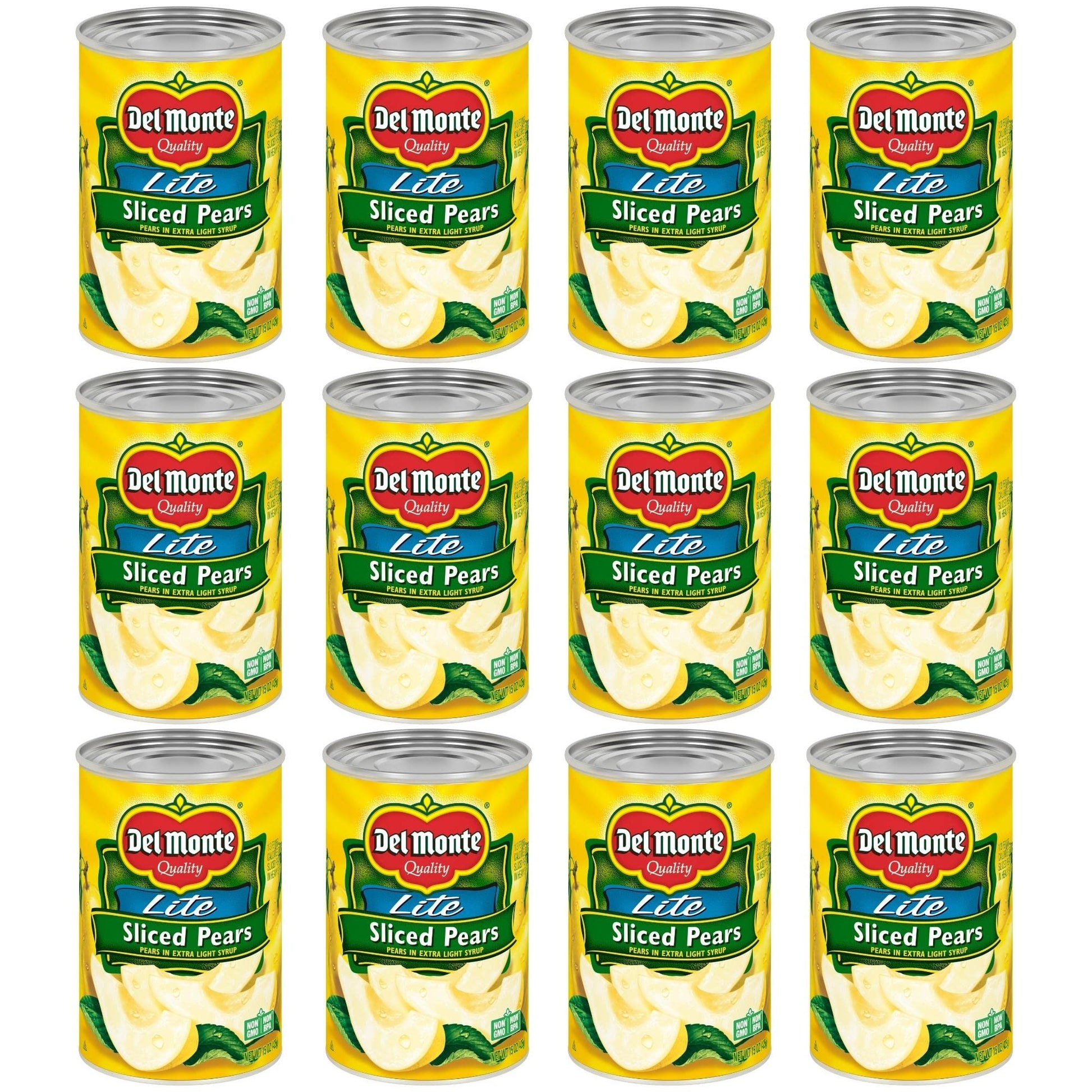 Del Monte Lite Sliced Bartlett Pears In Extra Light Syrup, Canned Fruit, 15 Ounce (Pack Of 12)