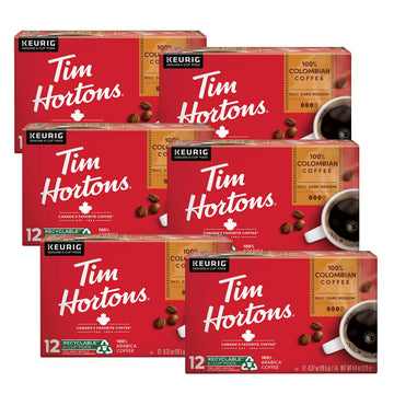 Tim Hortons Medium Dark Roast Coffee K-Cup Pods, 72ct, Compatible with Keurig, 12 Count (Pack of 6), Red, Model MELARQT