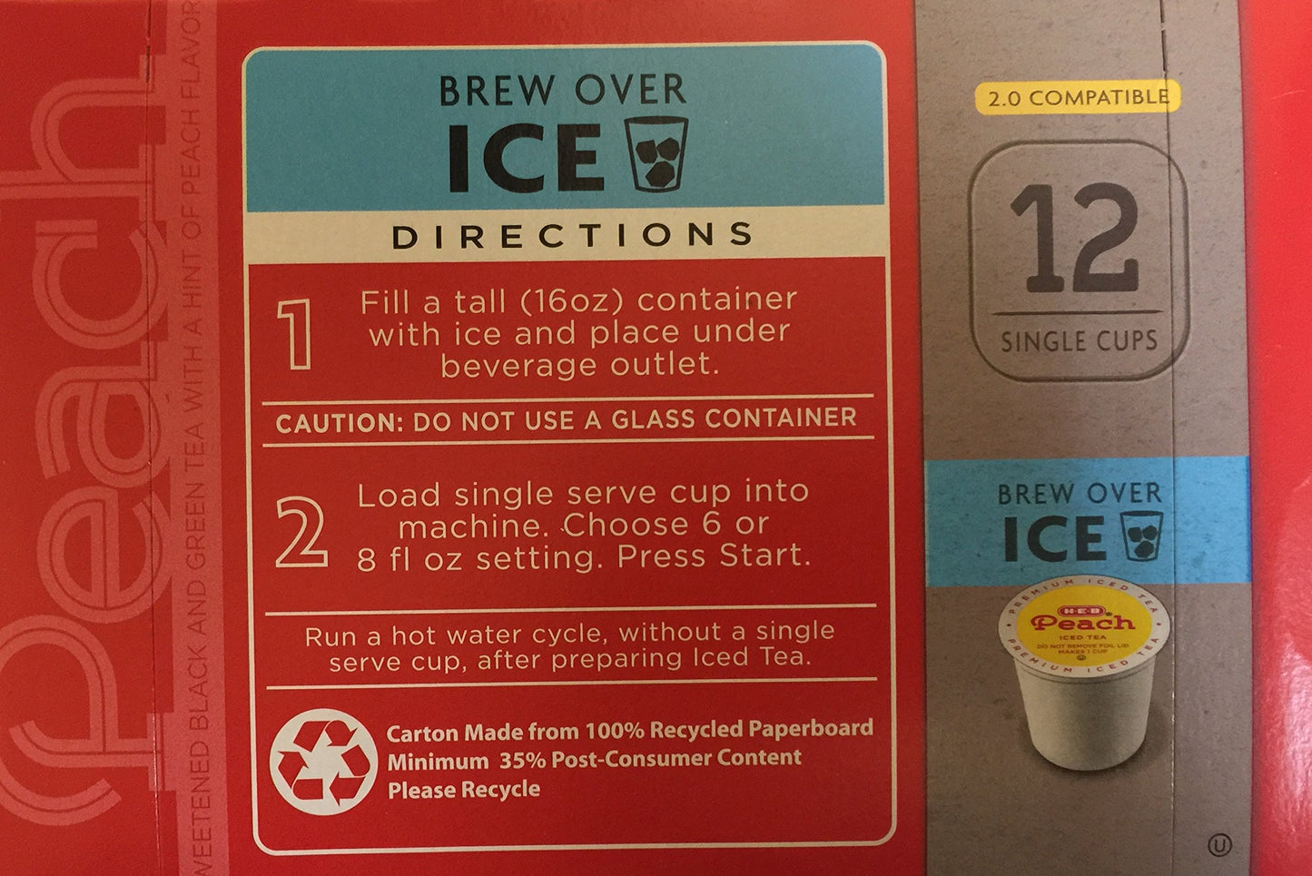 H-E-B Peach Iced Tea K-Cup Pods, 12 Count, Compatible with Keurig malt-inspired