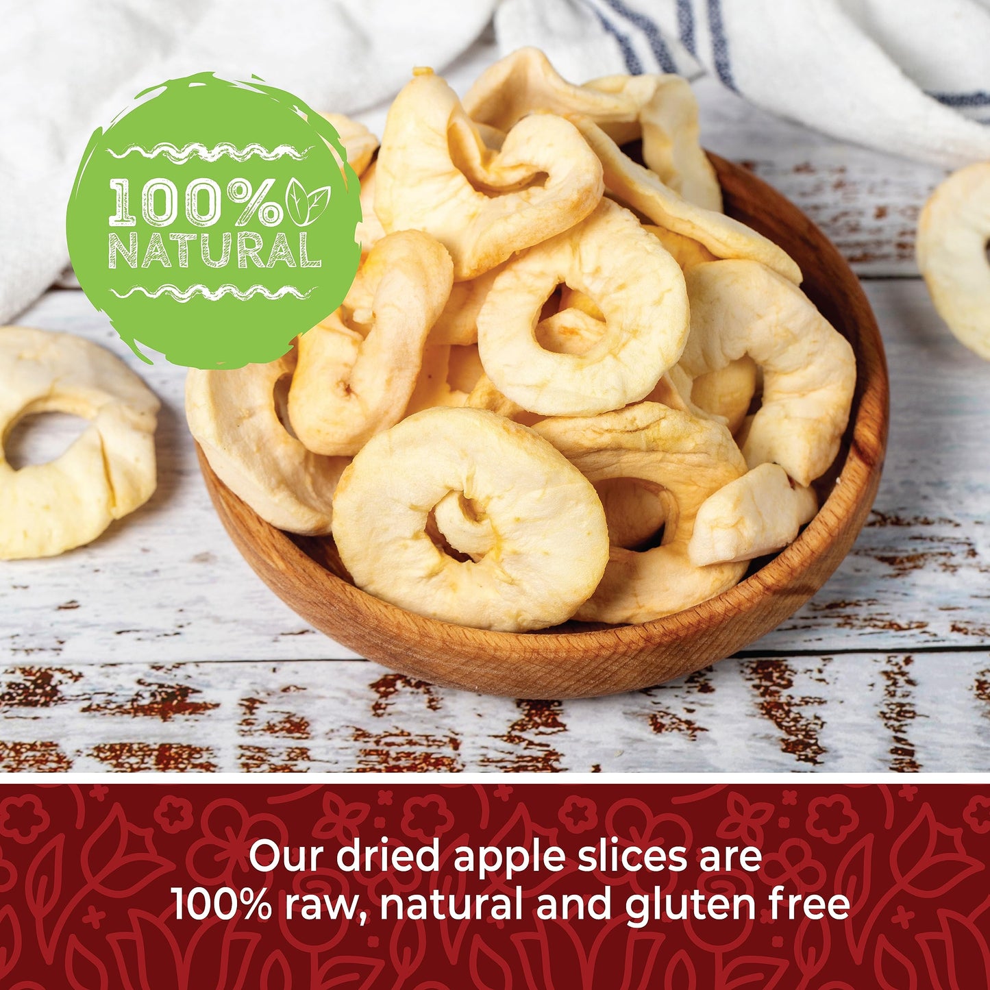 Dried Apples 1lb, Apple Slices. Chewy Soft Dried Apples No Sugar Added, Dried Apples Bulk and Dried Apple Slices. Gluten Free Sn