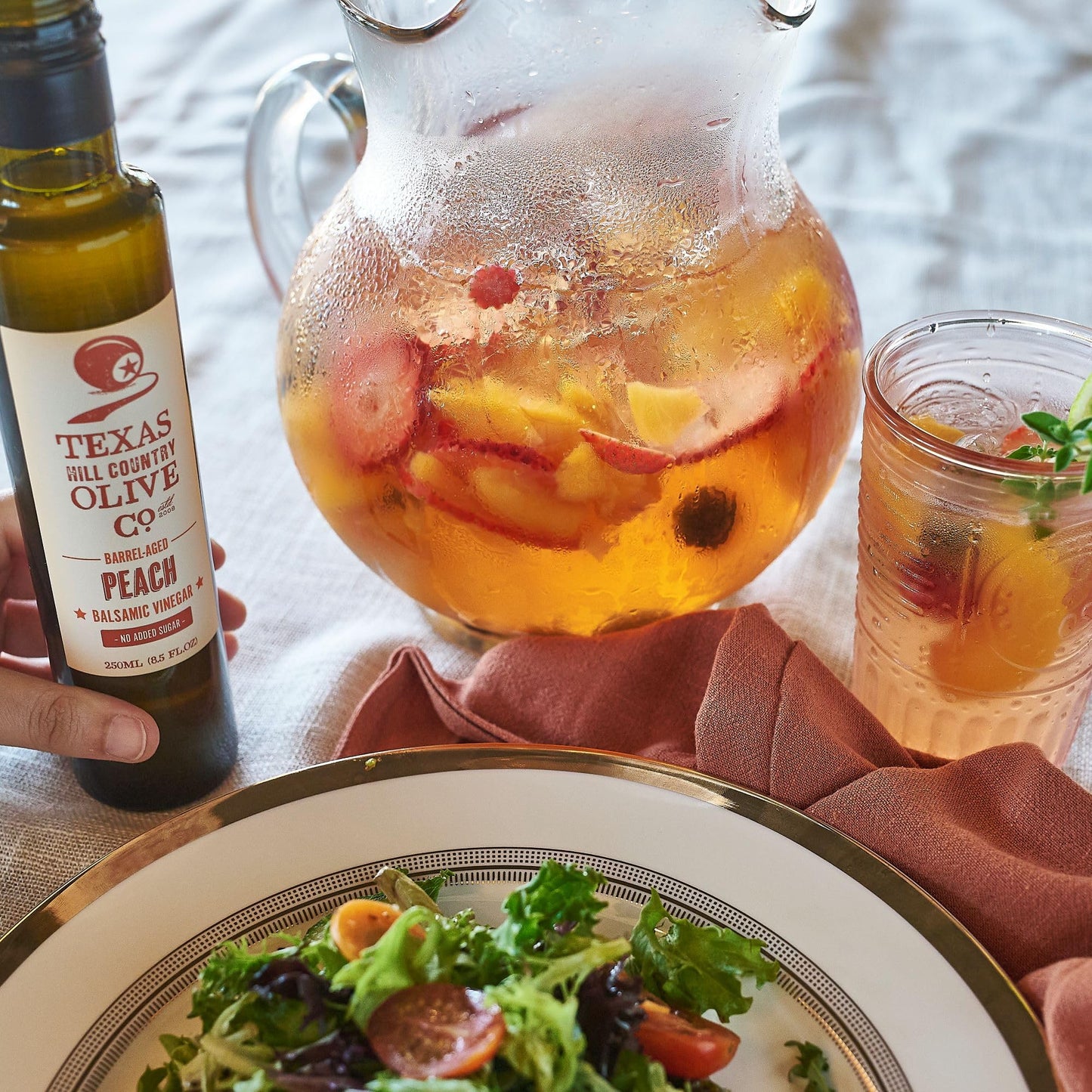 Texas Hill Country Olive Company Peach Balsamic Vinegar - Gourmet Infused, No Artificial Flavors, 8.45 Fl Oz (Pack of 2)