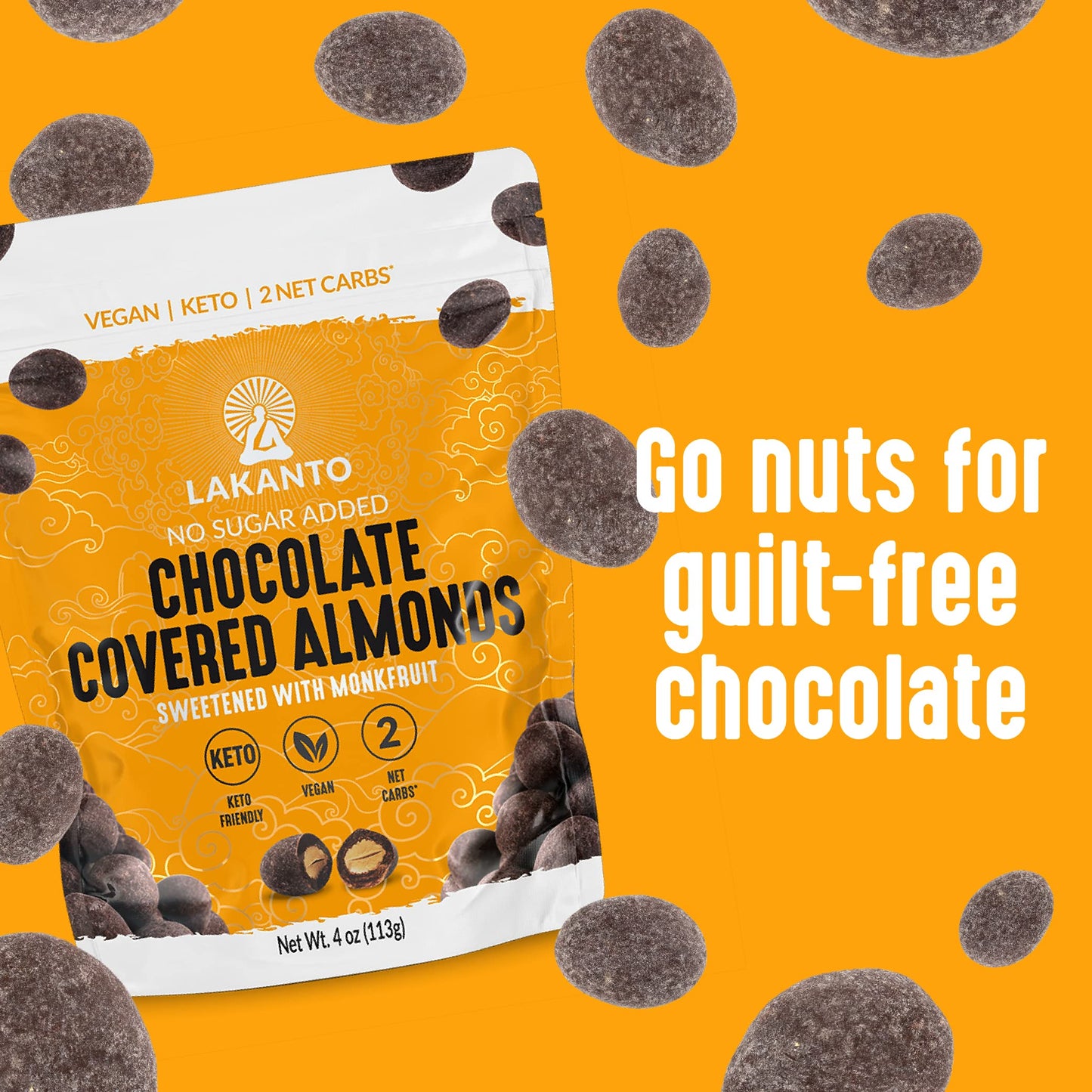 Lakanto Chocolate Covered Almonds - Sweetened With Monk Fruit Sweetener, Keto Diet Friendly, On The Go Healthy Snack, Vegan, Dark Chocolate, Sea Salt, Cocoa Butter (Almonds - Pack Of 2)
