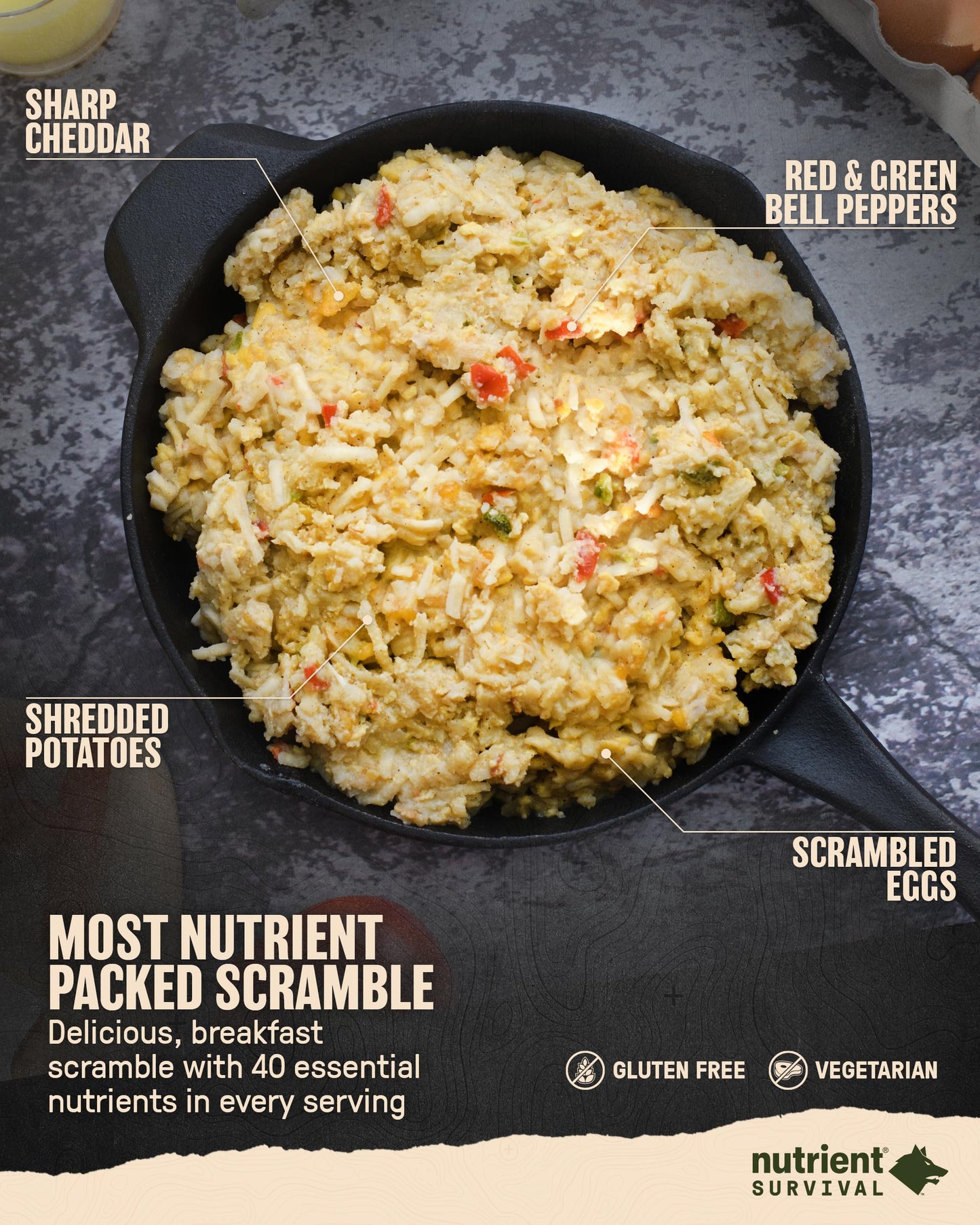 Nutrient Survival Mre Homestyle Scramble Eggs, Ready To Eat Meals (10 Servings) Freeze Dried Prepper Supplies & Emergency Food S