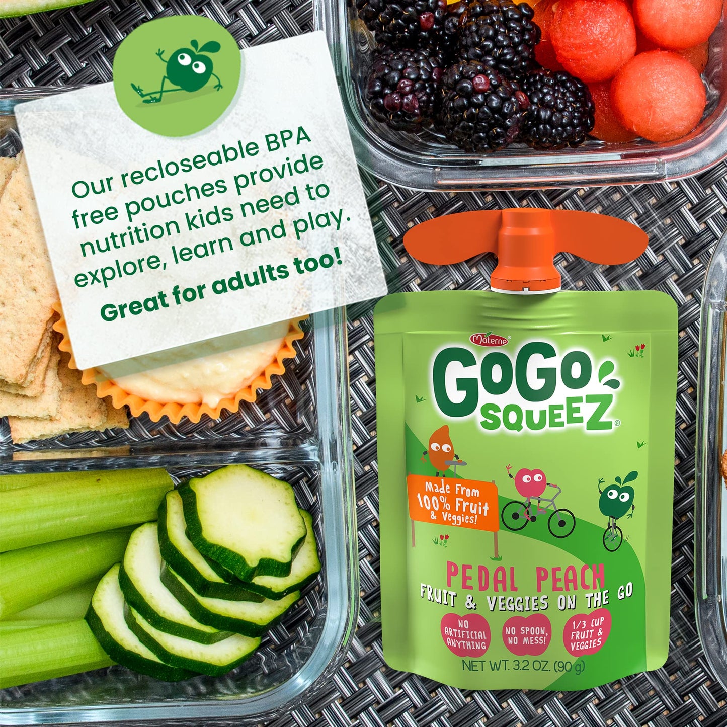 Gogo Squeez Fruit & Veggiez Variety Pack, Pedal Peach And Boulder Berry, 3.2 Oz (Pack Of 20), Unsweetened Snacks For Kids, Glute