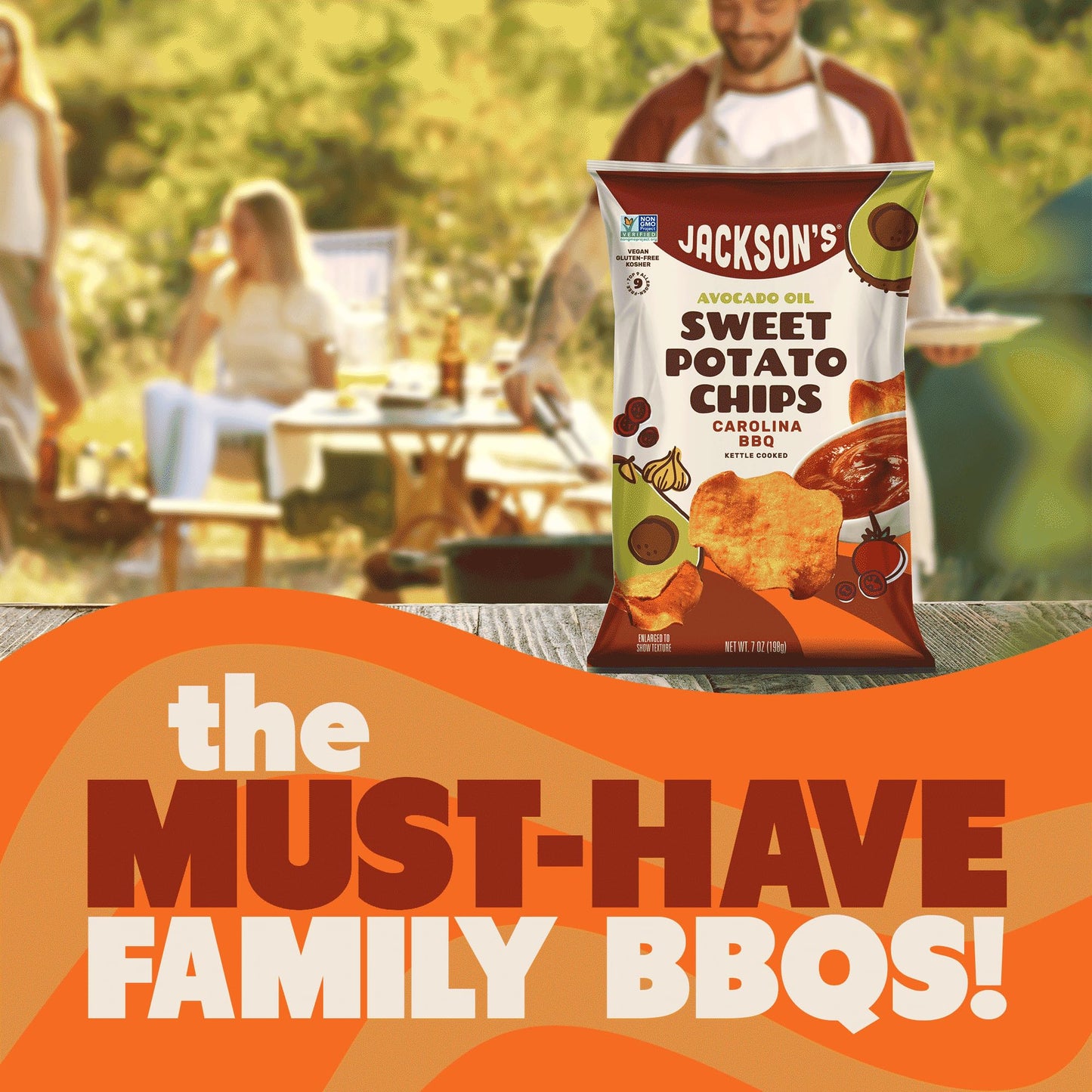 Jacksons Sweet Potato Kettle Chips Variety Pack - Sea Salt, Ranch, BBQ Flavors - 7oz, Pack of 6 - Gluten Free, Vegan