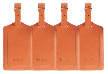 Sodsay Leather Luggage Tag Baggage Bag Travel Tags 4 Pcs Set (Orange)