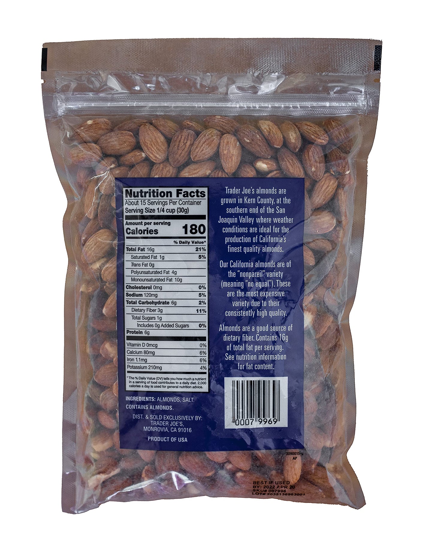 Trader Joes Dry Roasted & Salted Almonds, 1 Pound (Pack of 1)