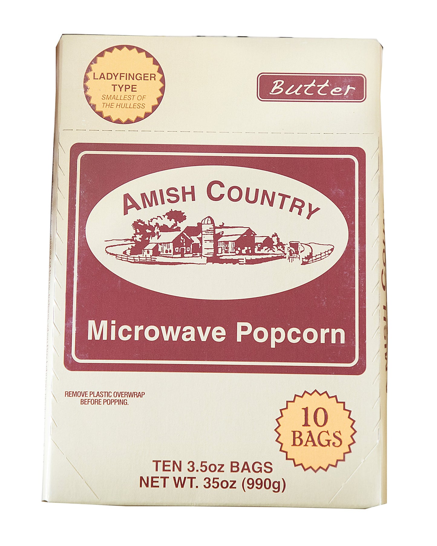 Amish Country Popcorn | Old Fashioned Microwave Popcorn | 10 Bags Ladyfinger Butter | Non-GMO, Gluten Free, Microwaveable and Ko