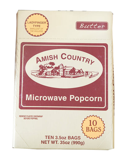 Amish Country Popcorn | Old Fashioned Microwave Popcorn | 10 Bags Ladyfinger Butter | Non-GMO, Gluten Free, Microwaveable and Ko