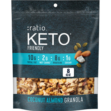 Ratio Coconut Almond Granola Cereal, 1g Sugar, Keto Friendly, 8 oz Resealable Bag