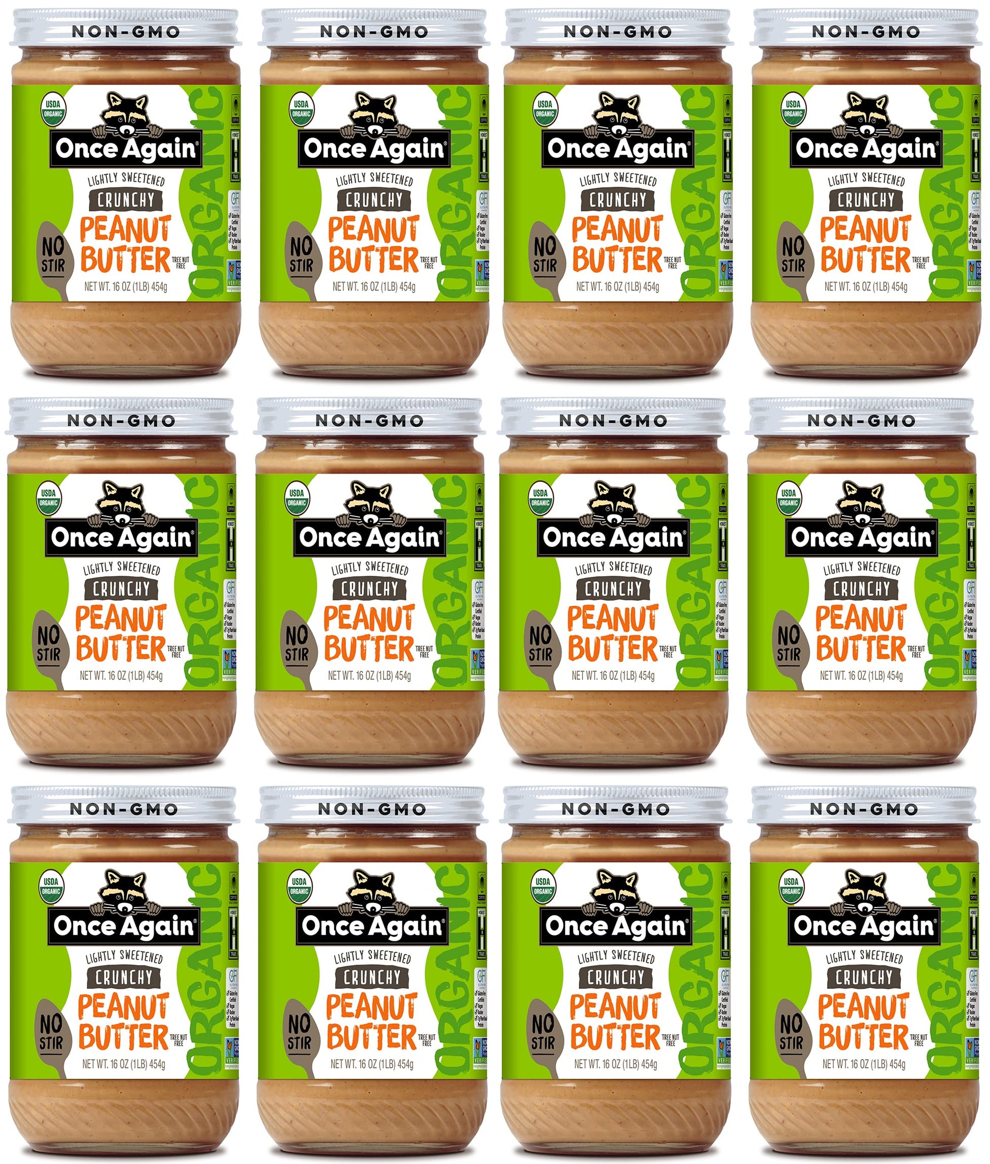 Once Again Organic Crunchy Peanut Butter, 16Oz - No Stir - Lightly Sweetened & Salted - Usda Organic, Gluten Free Certified, Veg