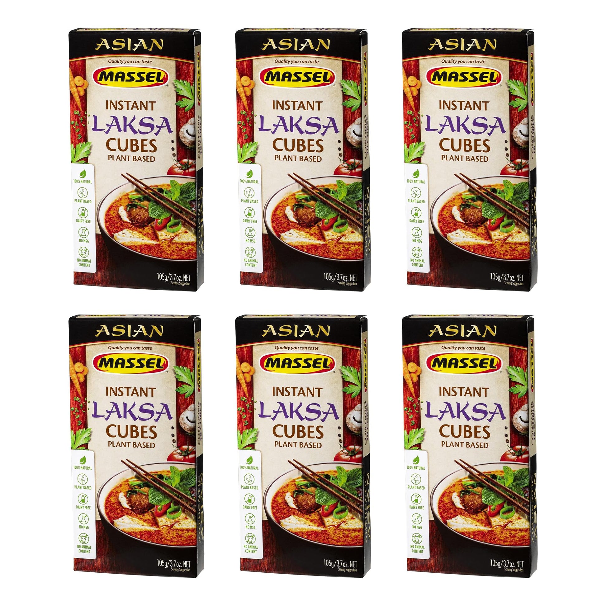 Massel Instant Laksa Bouillon Broth Cubes - No MSG, Gluten-Free Soup Base - Bulk Pack (6 x 105g)
