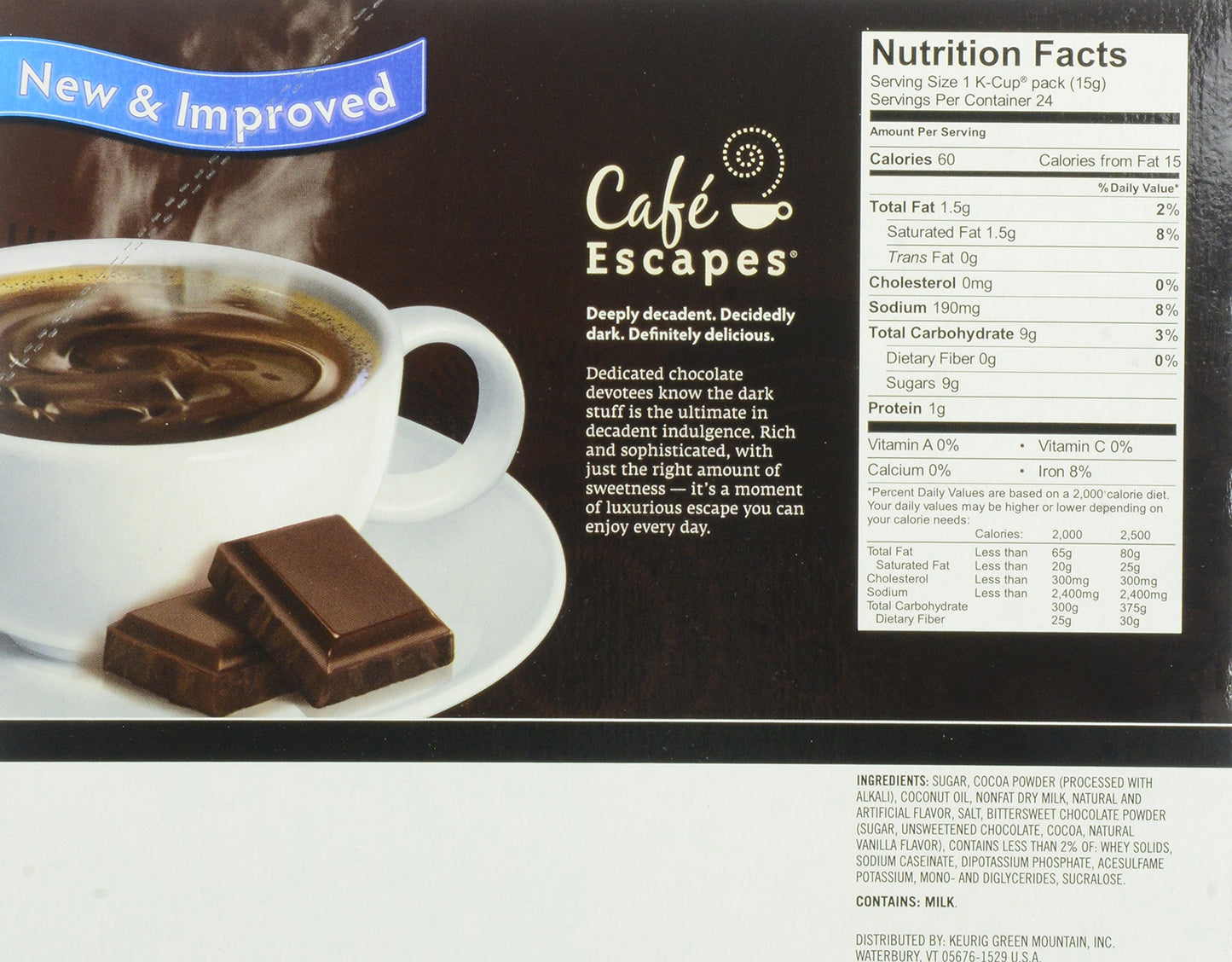 Café Escapes Hot Cocoa, Dark Chocolate, 24 Count, Brown, Model 6802