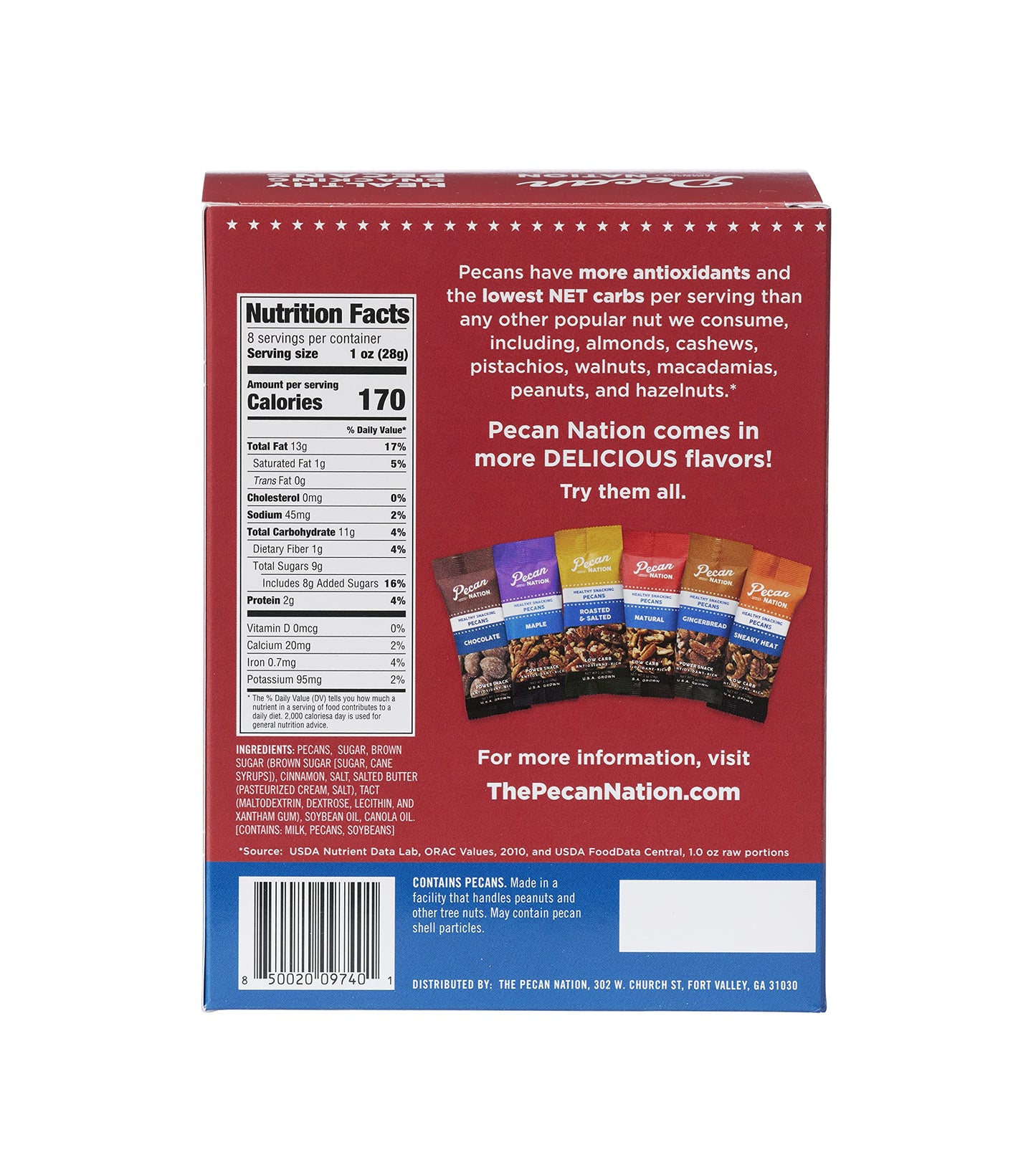 Pecan Nation Cinnamon Roasted Pecan Pieces 1 Oz., Healthy Snacking Pecans For Adults And Kids, 8 Count (2 Pack)