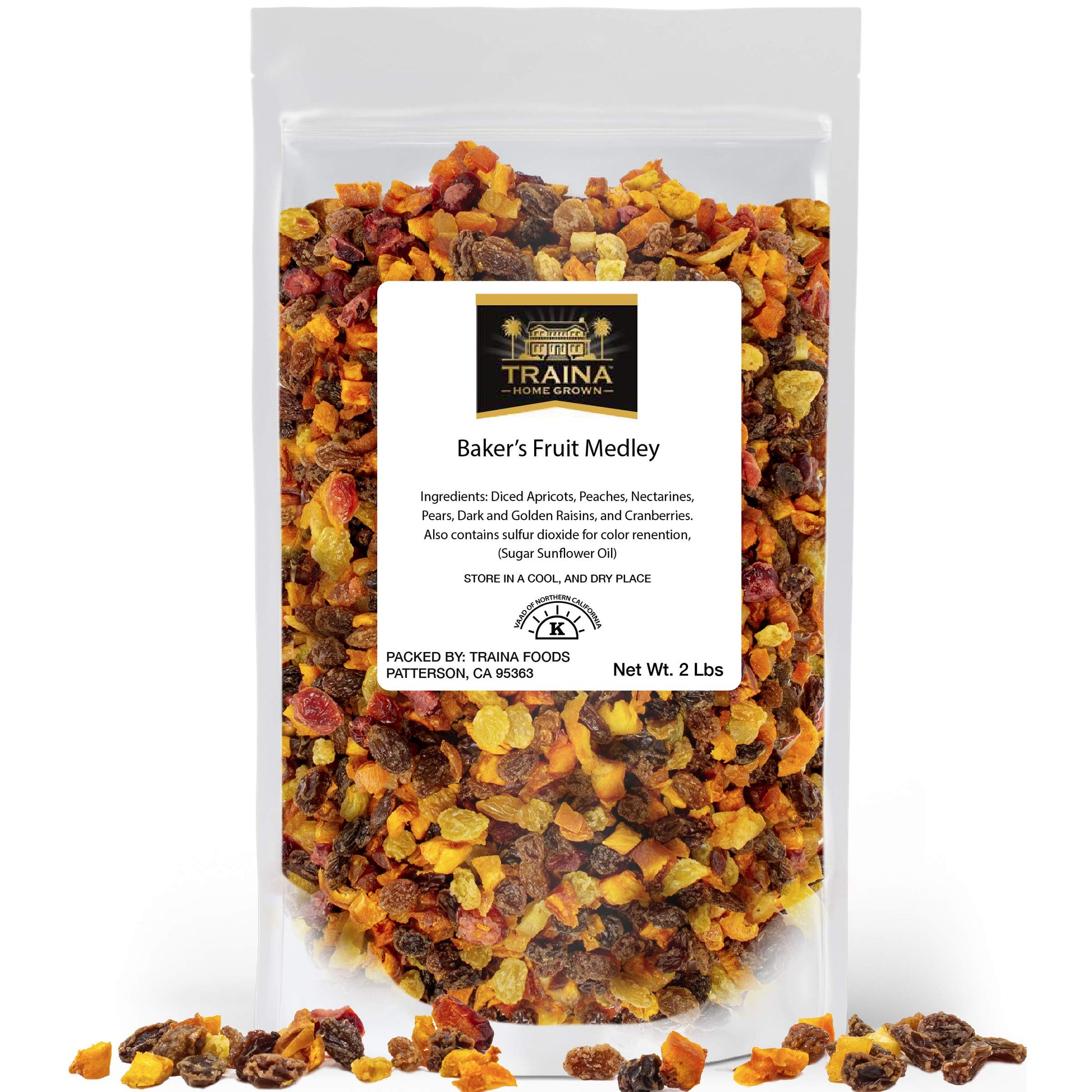 Traina Home Grown Sun Dried Bakers Fruit Medley - Diced Peaches, Cranberries, Apricots, Pears, Nectarines, and Raisins - Non GMO