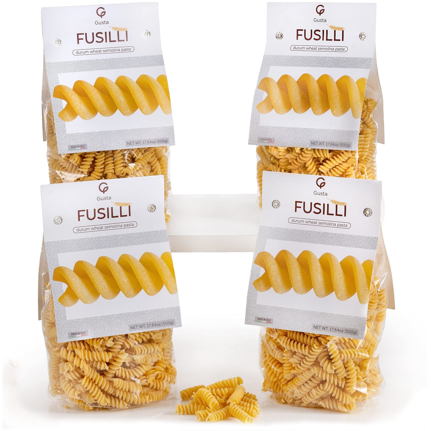 GUSTA Rotini Fusilli Pasta - Organic Non-GMO Durum Wheat - 17.64oz (4 Pack)