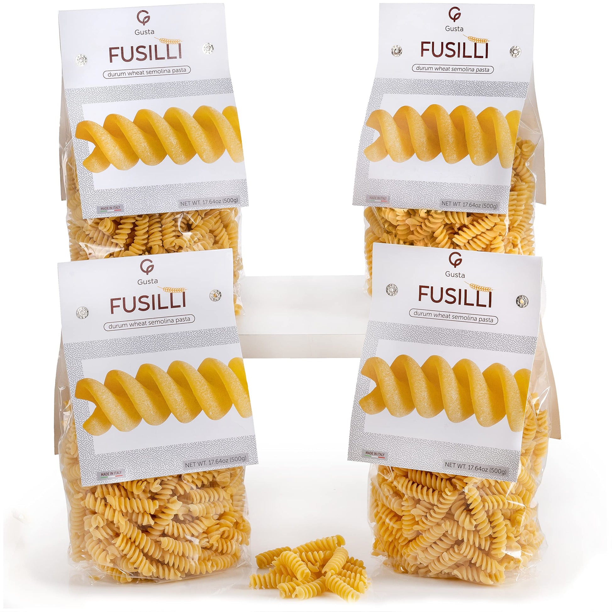 GUSTA Rotini Fusilli Pasta - Organic Non-GMO Durum Wheat - 17.64oz (4 Pack)