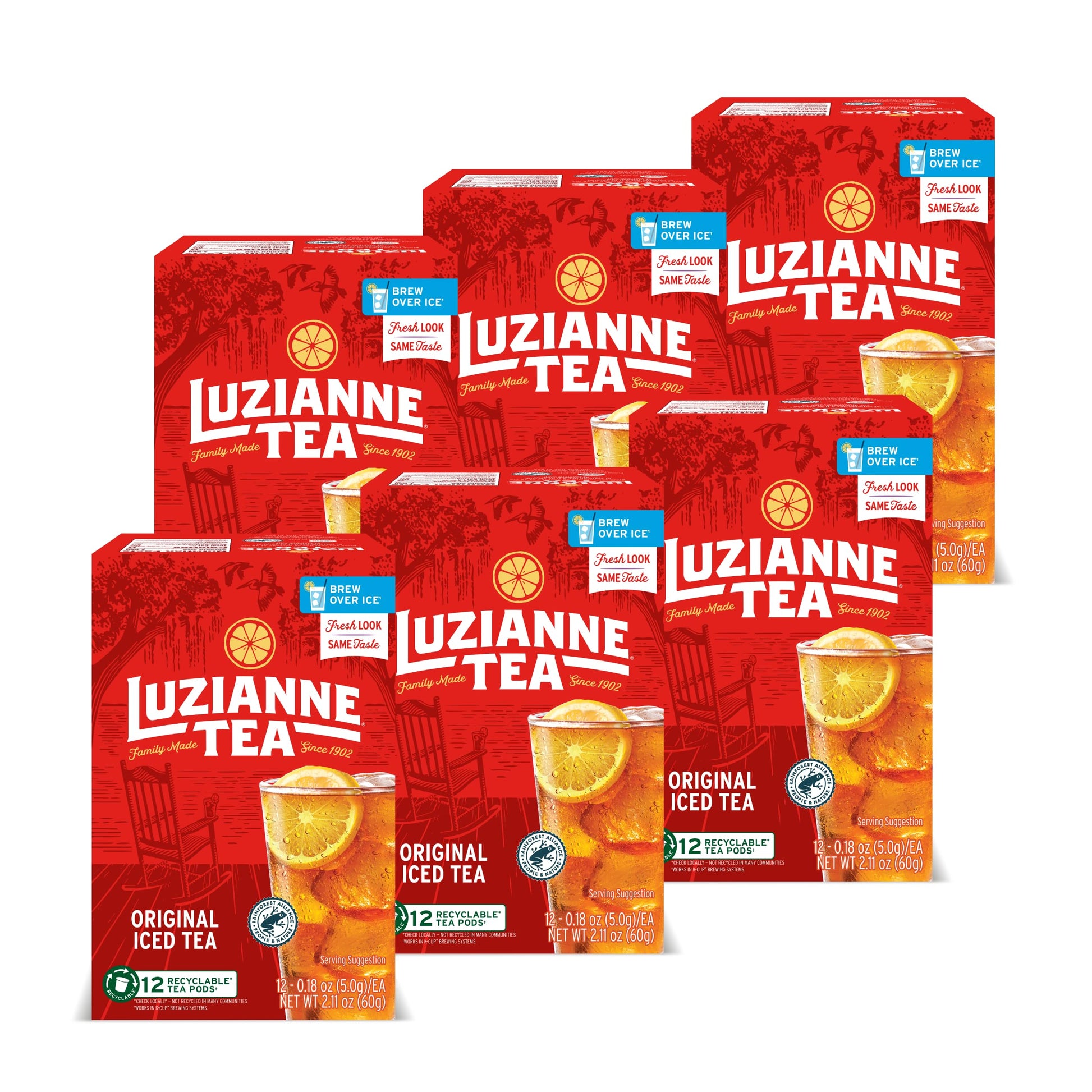Luzianne Unsweetened Iced Tea Single Serve Pods, 12Ct Box (Pack Of 6)