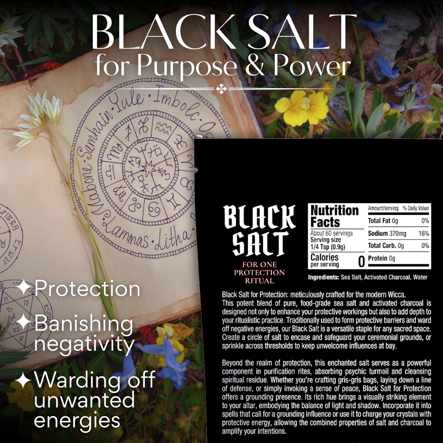 Sea Salt Superstore Black Salt for Protection Rituals, 2 Oz Bag, Handcrafted Negative Energy Protection Crystals for Witchcraft