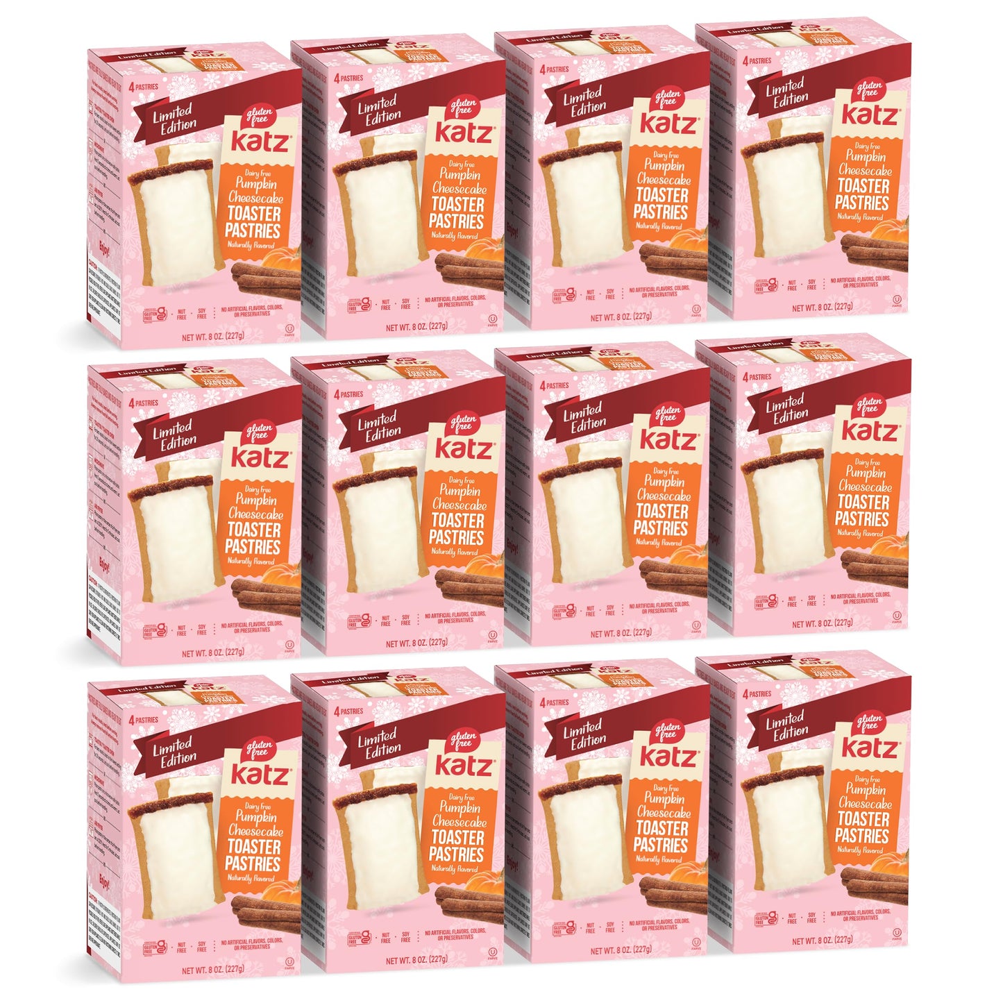 Katz Gluten Free Pumpkin Cheesecake Toaster Pastries. Limited Edition Fall Flavor Breakfast Snack. Free of Dairy  Peanuts  Tree Nuts  and Sesame  No Artificial Color. Kosher (12Pk)