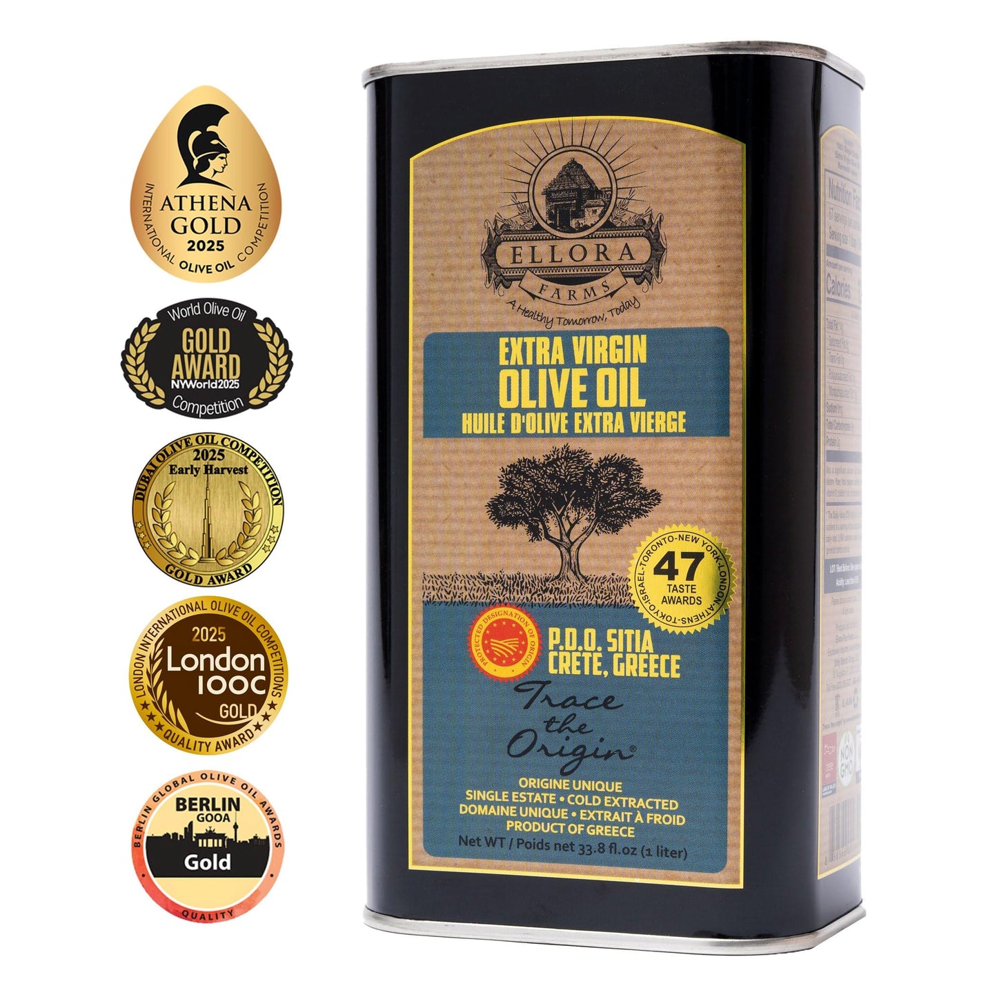 Ellora Farms, Greek Extra Virgin Olive Oil, Certified PDO SITIA, Single Estate, Single Origin, Single Variety, Cold Press & Trac