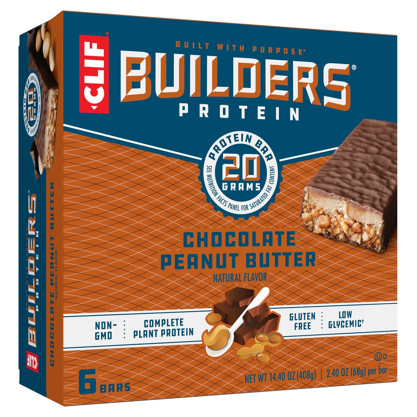 CLIF BUILDERS Protein Bars - Chocolate Peanut Butter Flavor - 20g Plant Based Protein - Gluten Free - Non-GMO - Low Glycemic - N