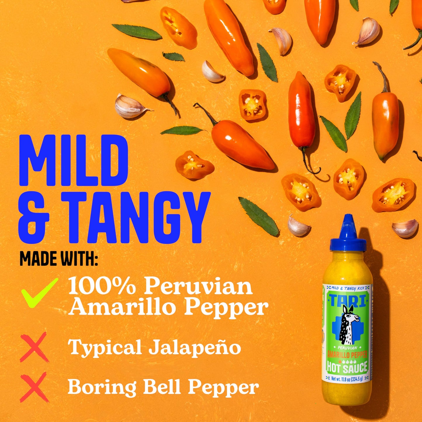 Tari Hot Sauce - Peruvian Aji Amarillo - Perfect For Burgers, Tacos, Eggs, Chicken & More - 11.8 Oz