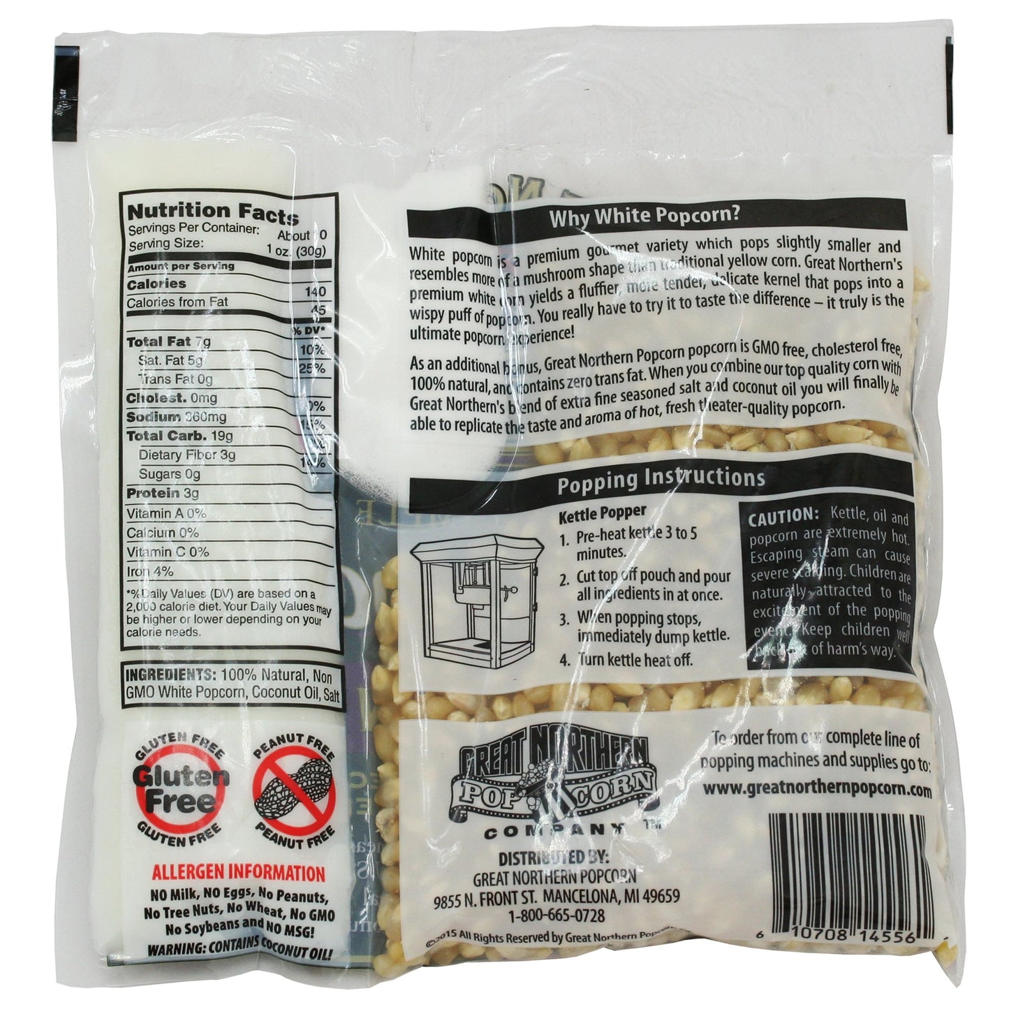 Great Northern Popcorn White Popcorn 8 oz Pack of 24 - Model 4139 GNP
