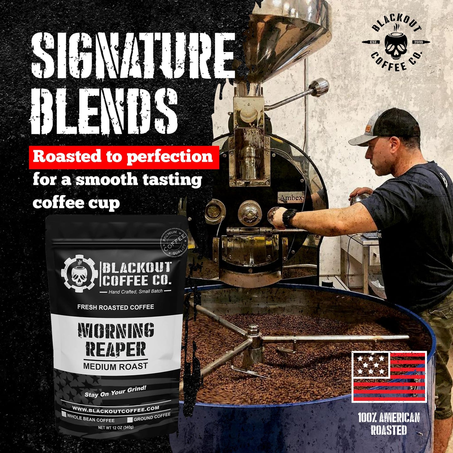 Blackout Coffee Morning Reaper Ground Coffee - Medium Roast, Bold & Strong Flavor - Freshly Roasted 12oz Bag, American Made