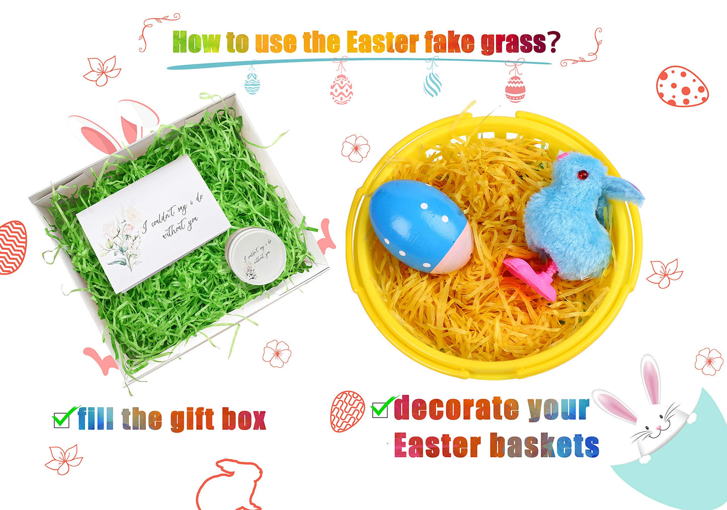 18 Pcs Easter Baskets Small With Handles For Kids Egg Hunting-70G Easter Grass Stuffers For Spring Party Crafts Supplies Accesso