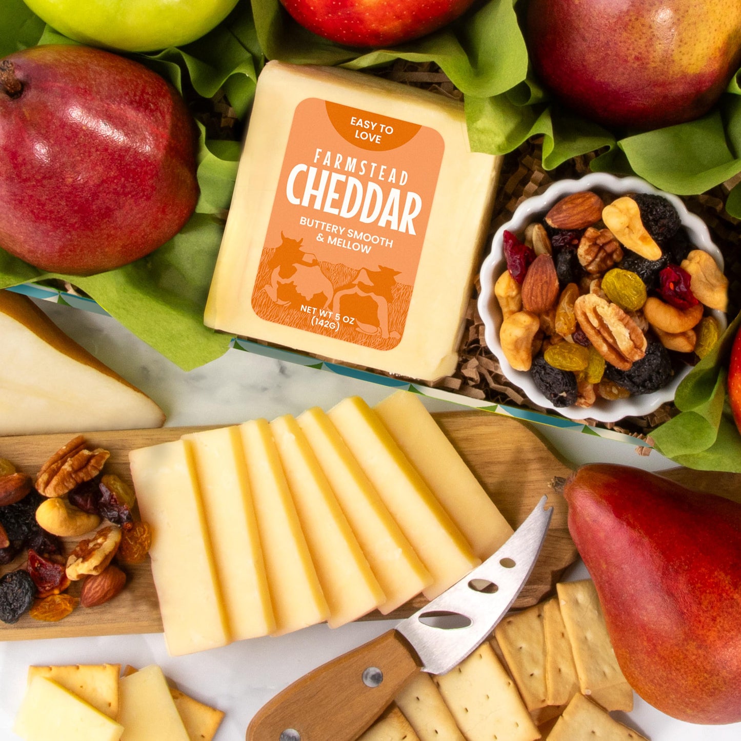 A Gift Inside Classic Fresh Fruit Basket Gift with Crackers, Cheese and Nuts for Holiday, Thank You, Birthday, Get Well, Anniver